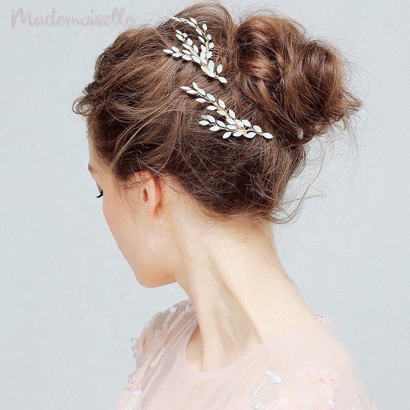 Snow White Crystal Hair Comb Set of 2 - Elegant Bridal Hair Accessories for Weddings, Prom & Special Occasions