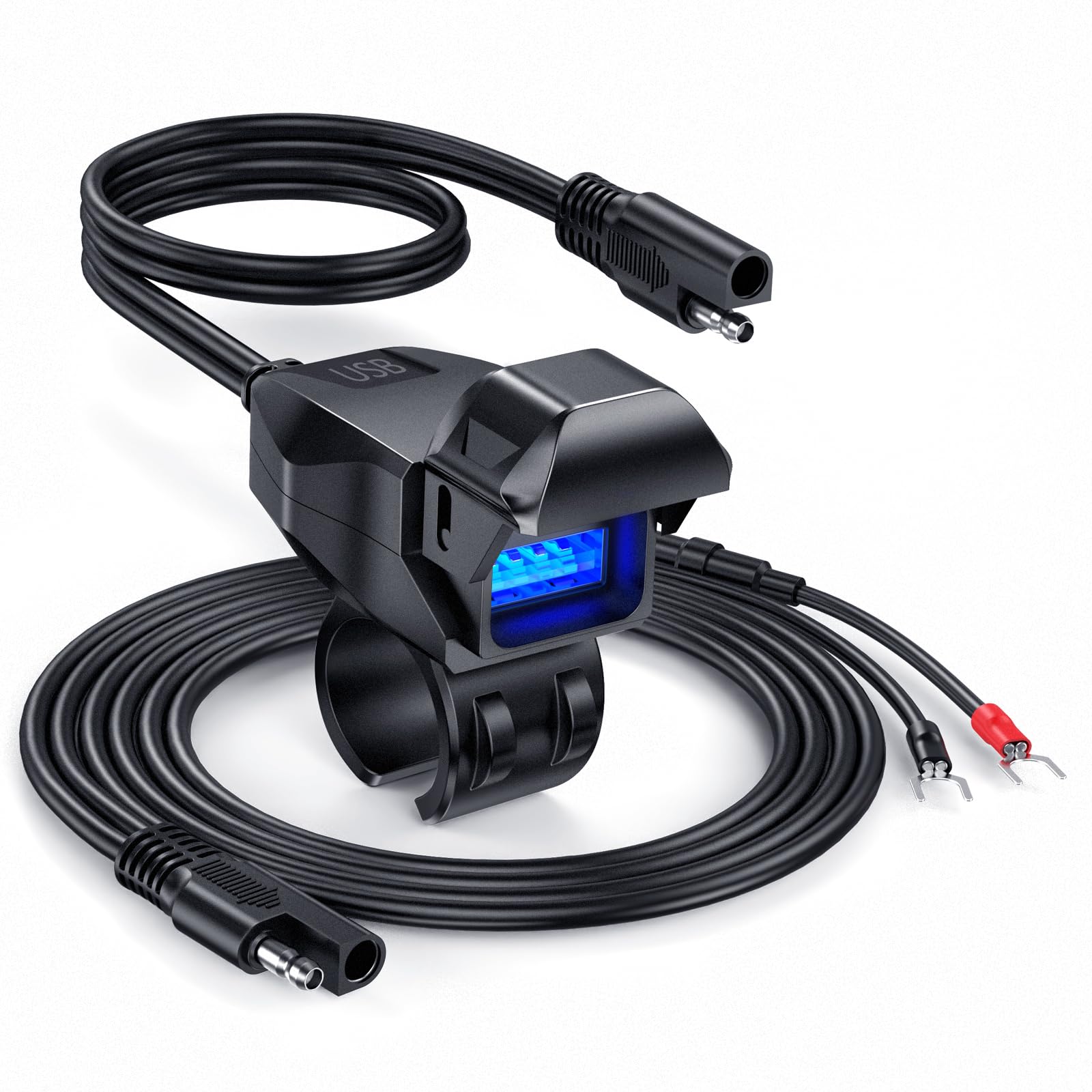 EXTRACTME Motorcycle Phone Charger - QC 3.0 Fast Charging USB Adapter with LED Indicator & Auto ON/OFF Switch, Waterproof U-Type Terminal for iPhone Android Smartphones - Perfect for Harley, Honda, Yamaha & Adventure Riding
