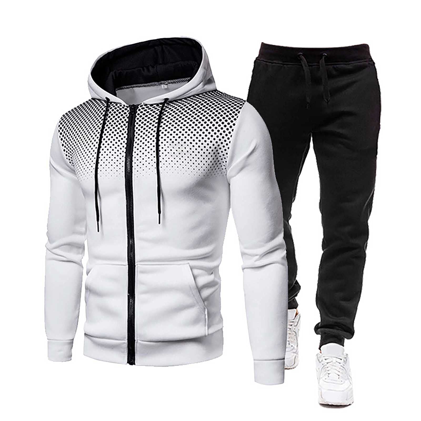 Men's 2-Piece Winter Track Suit Set - Dotted Hoodie Sweatshirt & Jogger Pants for Sports, Gym, and Casual Wear | Cold Weather Running & Outdoor Activities