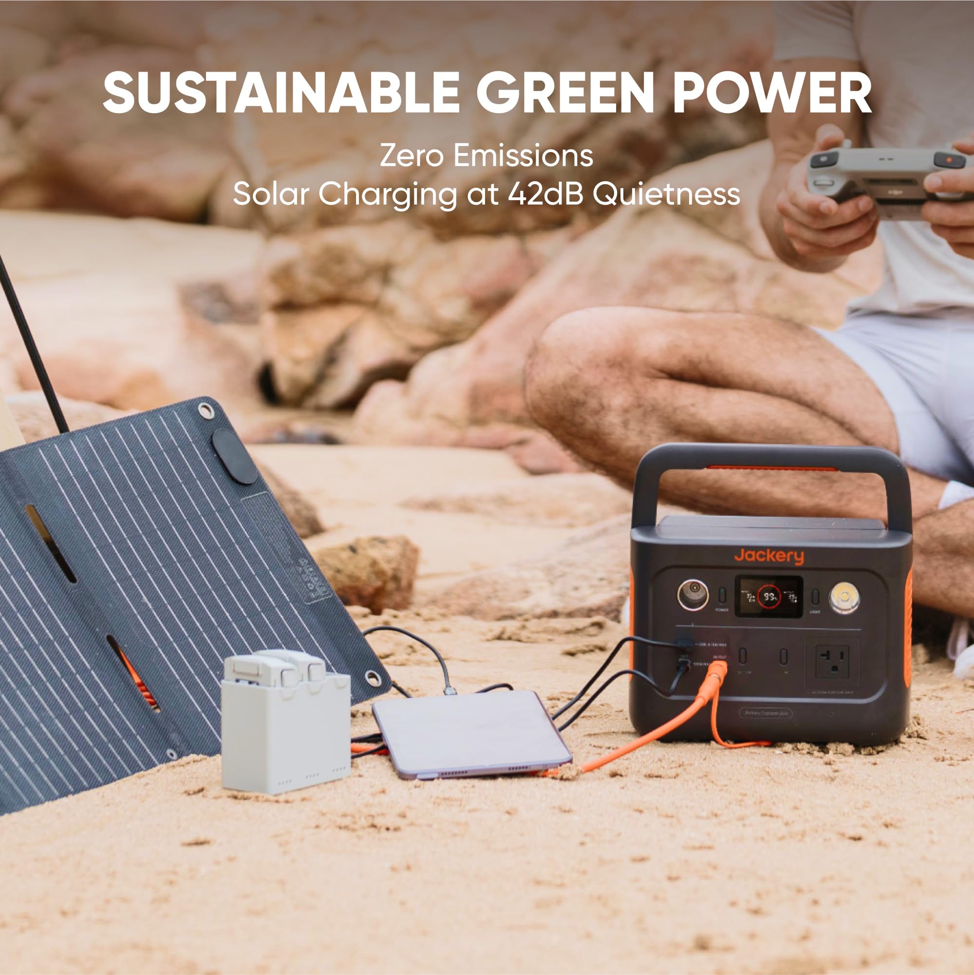 Jackery Solar Generator 240 v2 with 40W Mini Solar Panel | 256Wh LiFePO4 Battery | 300W AC & 100W USB-C Output | Ultra Fast Solar Charging for Outdoor Camping, RV Trips, Home Backup & Emergency Power Supply | Portable Solar Power Station for Off-Grid Living, Road Trips & Natural Disasters