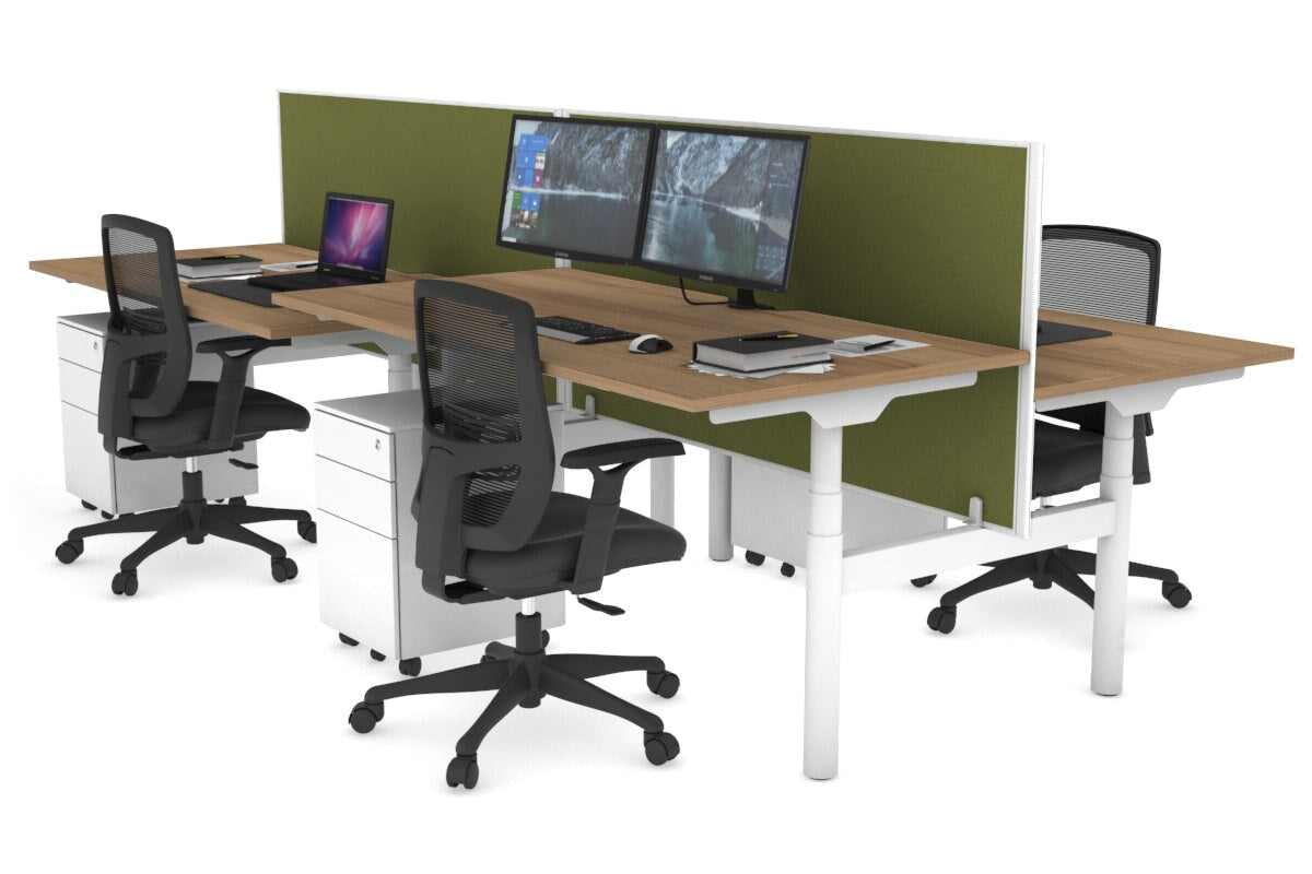 Flexi Premium Height Adjustable 4-Person H Bench Workstation - White Frame [1200L x 800W with Cable Management] - Ideal for Office, Coworking Spaces & Collaborative Work Environments