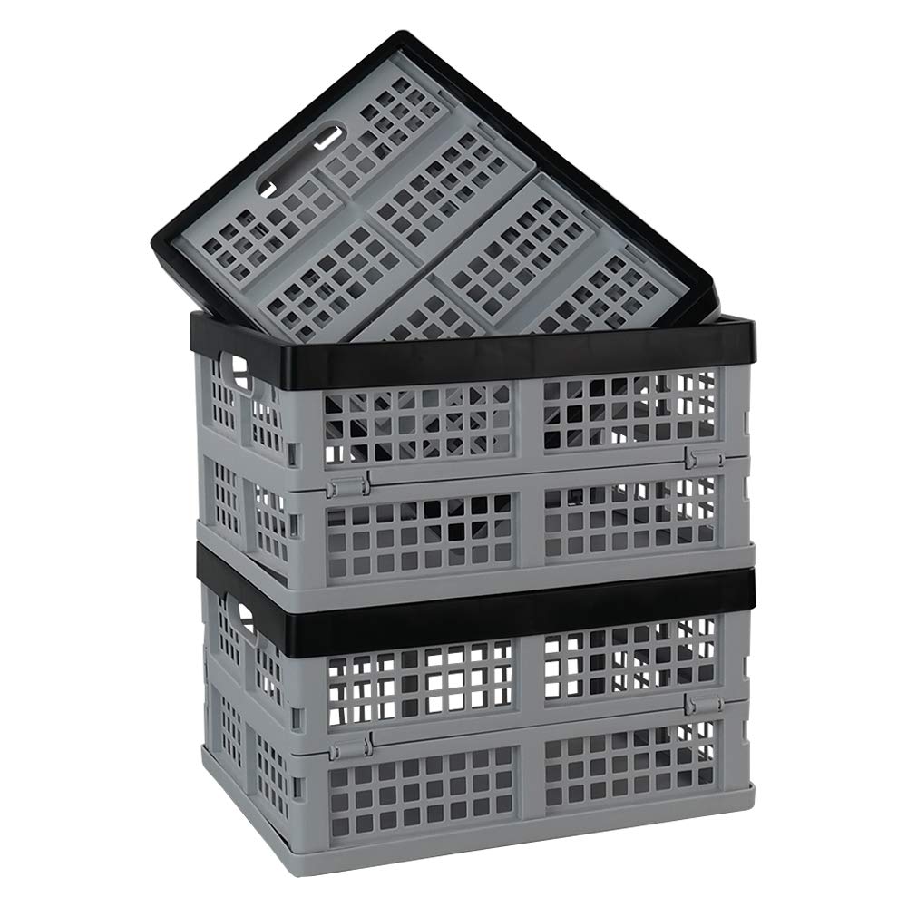 32L Collapsible Storage Crate Set of 3 - Foldable Plastic Bins for Home Organization, Laundry, Toys & Closet Storage - Space Saving Stackable Design for Garage, Office & Dorm Room