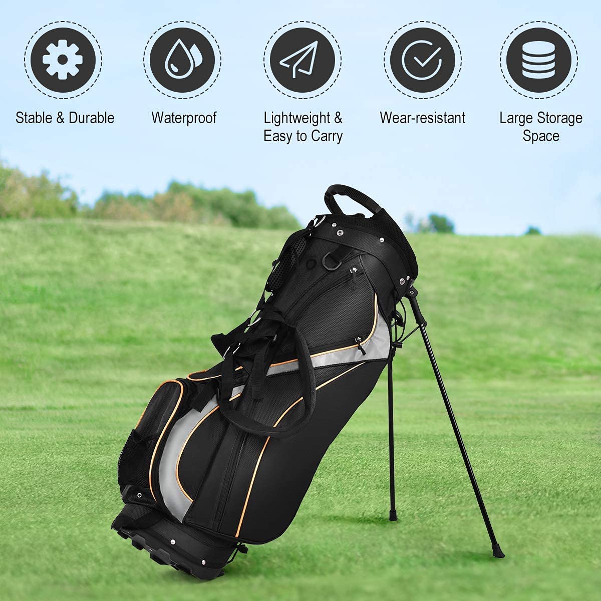 Mayjooy Golf Stand Bag - Lightweight & Portable Golf Bag with 8-Way Dividers | Durable Fabric & Easy Storage | Perfect for Golf Course, Driving Range & Travel | Black