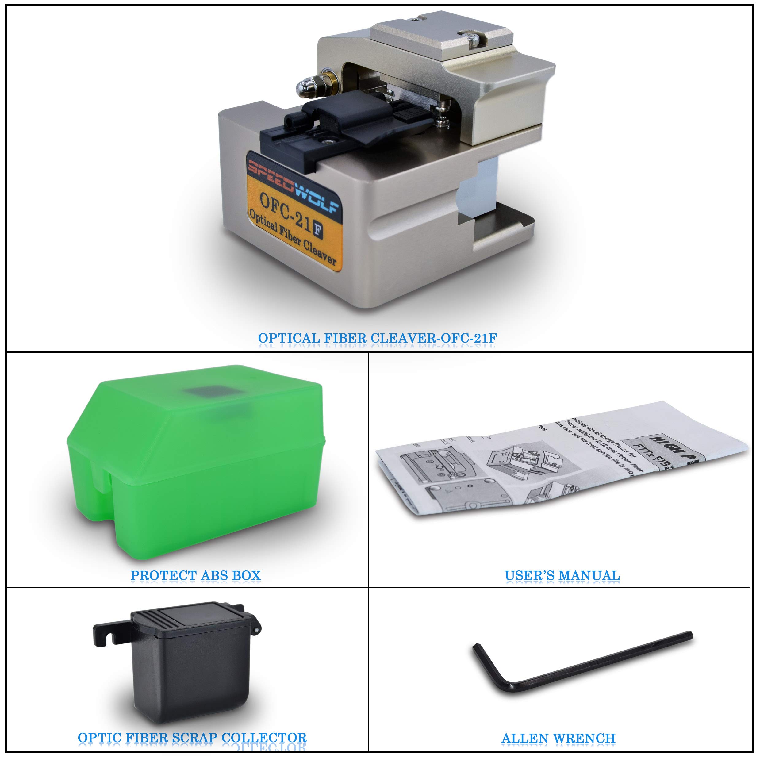 SPEEDWOLF FTTH High Precision Fiber Optic Cleaver - 16 Surface Blade for 250μm/900μm/3.0mm Fiber Cables - Includes 4-in-1 Holder & Scrap Collector - 38,000+ Cleaves - Perfect for Indoor Fiber Splicing & Network Installation