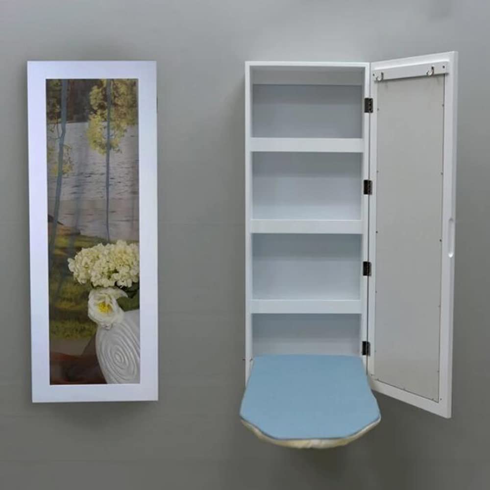 HAIZHEN Wall Mounted Folding Ironing Board with Mirror & Storage Shelves - Space Saving Multi-Functional Ironing Cabinet for Bedroom, Laundry Room & Small Apartments - Perfect for Compact Living Spaces & Home Organization