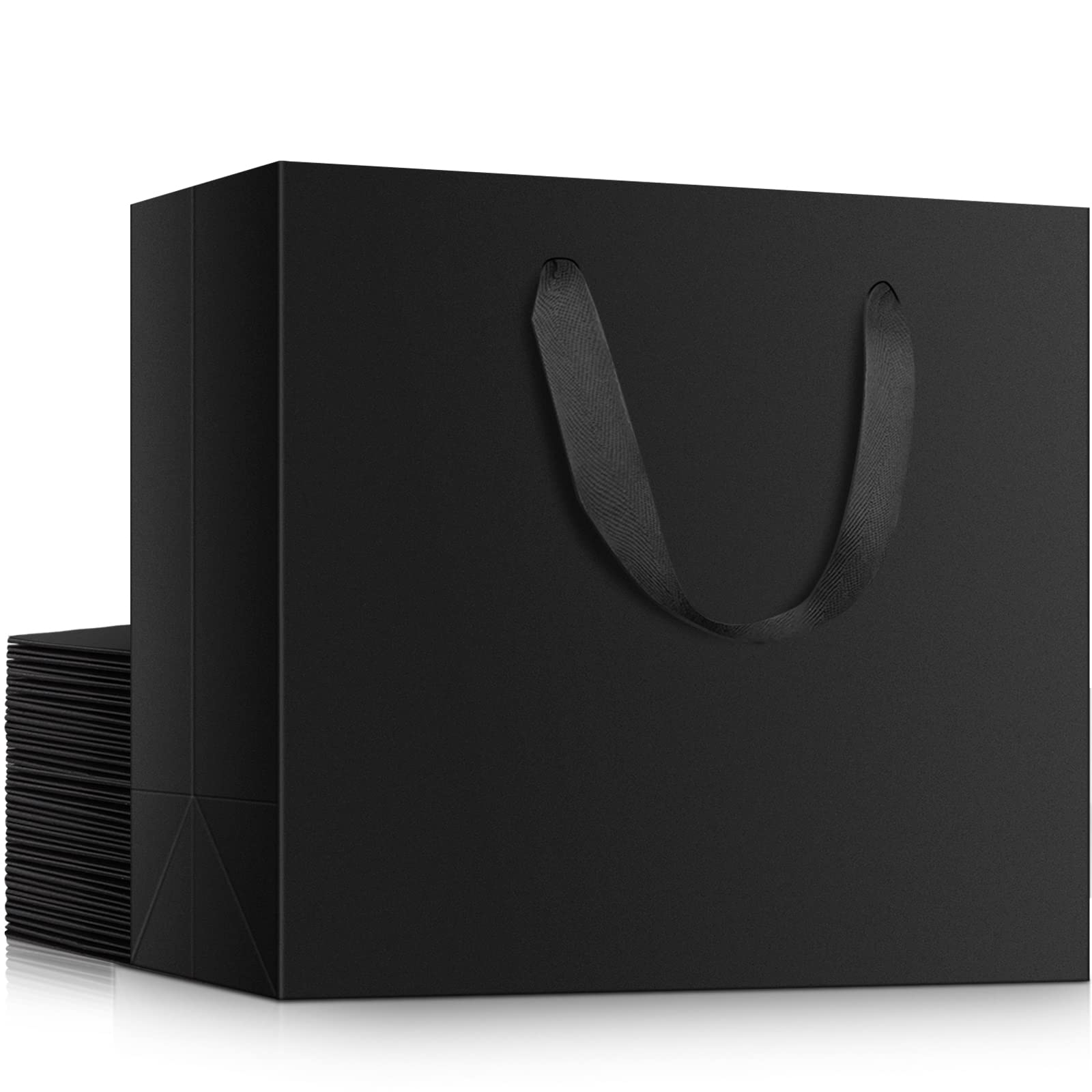 EUSOAR 20-Pack Black Kraft Paper Gift Bags with Cloth Handles - 10.6