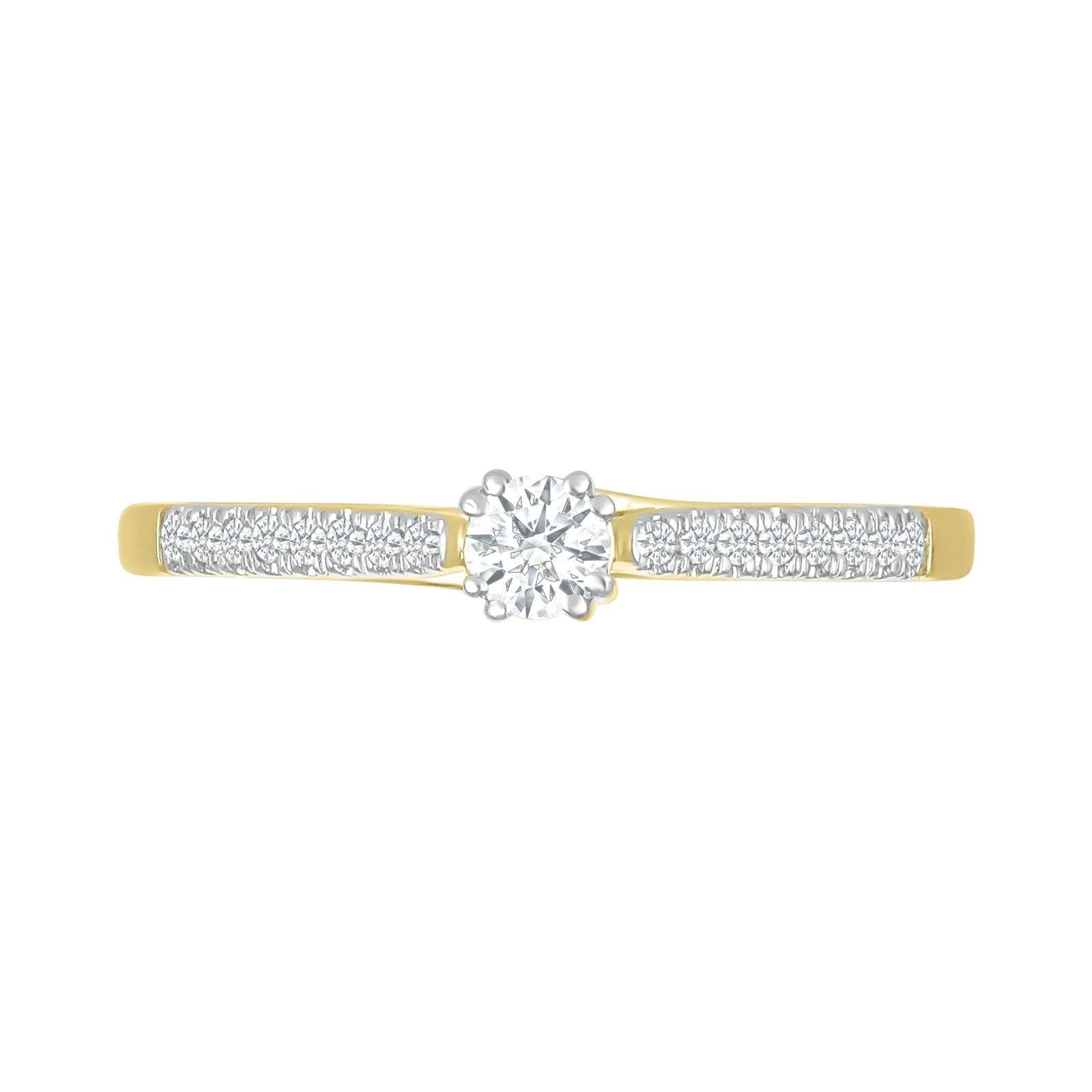 10K Yellow Gold Diamond Center and Double Row Band Ring - Elegant Wedding, Engagement, Anniversary Gift for Her