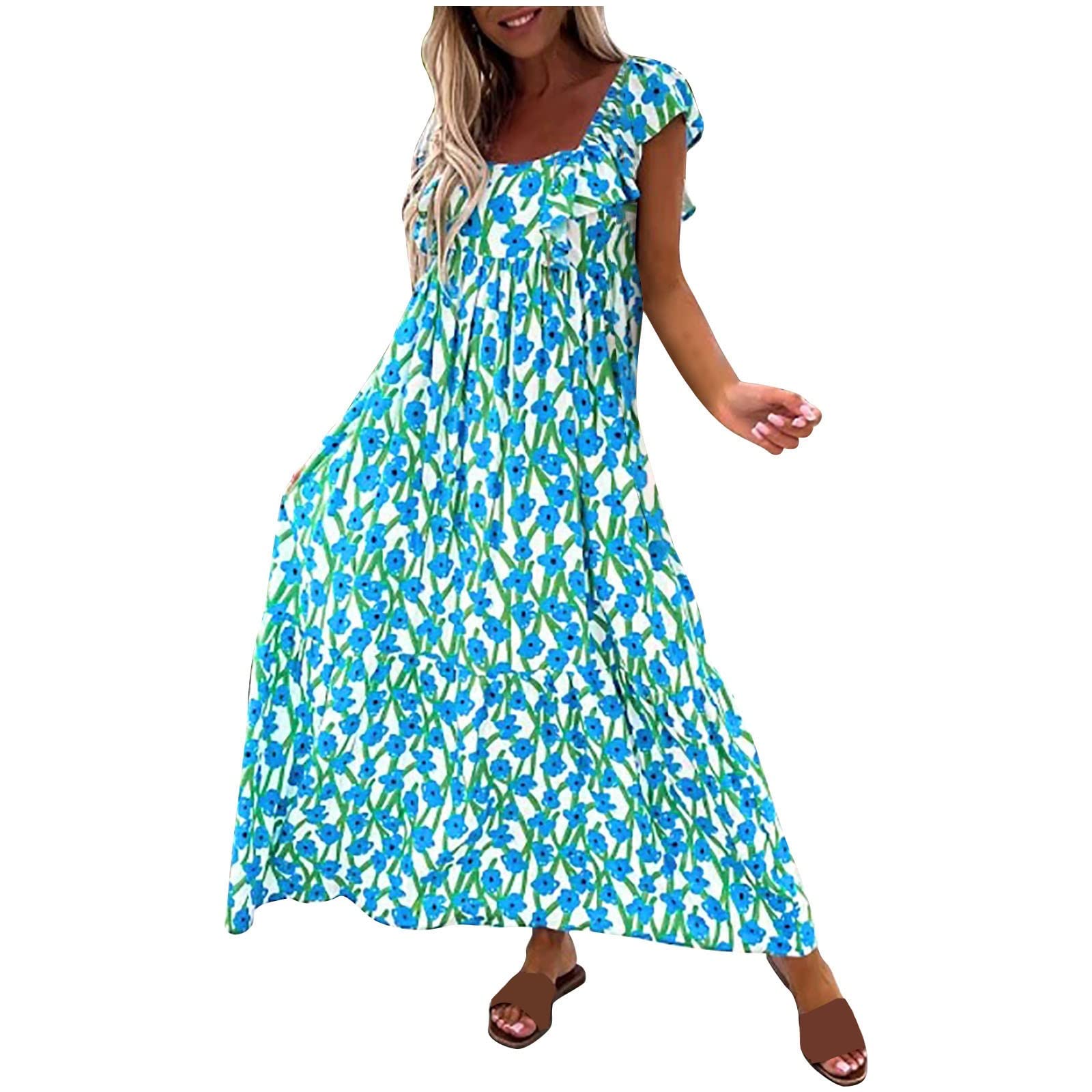 Boho Vintage Women's Summer Casual Ruffle Sleeveless Sundress - Beach Tshirt Tank Dress for Women | Perfect for Vacation, Pool Party & Summer Outings
