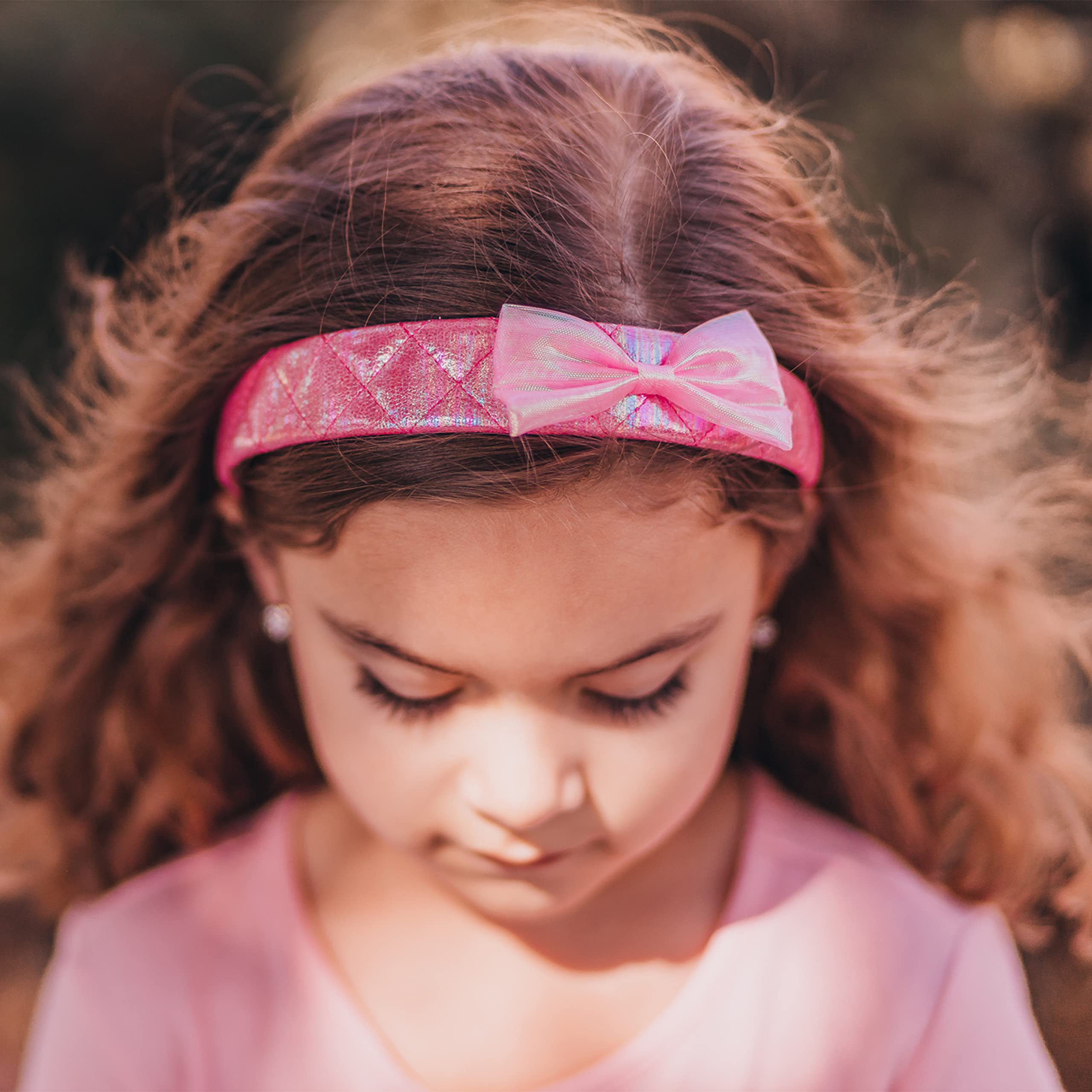 Sparkly Pink Bow Headband for Girls - Iridescent Wide Hair Band for Kids & Toddlers | Cute Quilted Hair Accessories for Parties, School & Everyday Wear