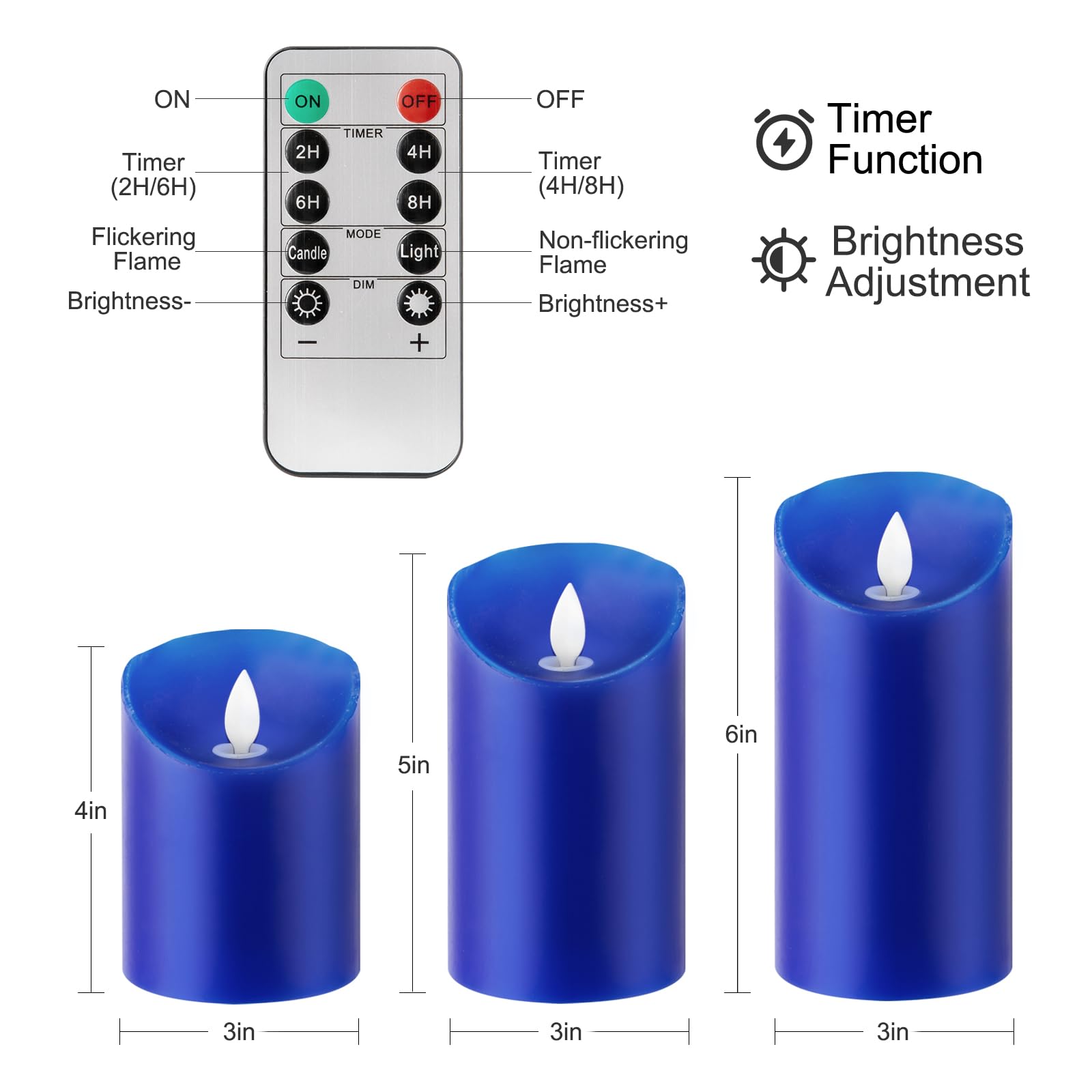 Blue Flame LED Candles with Moving Wick - Real Wax Battery Operated Flameless Candles with Remote Control, Timer & Dimmer - Perfect for Home Decor, Weddings, and Relaxation