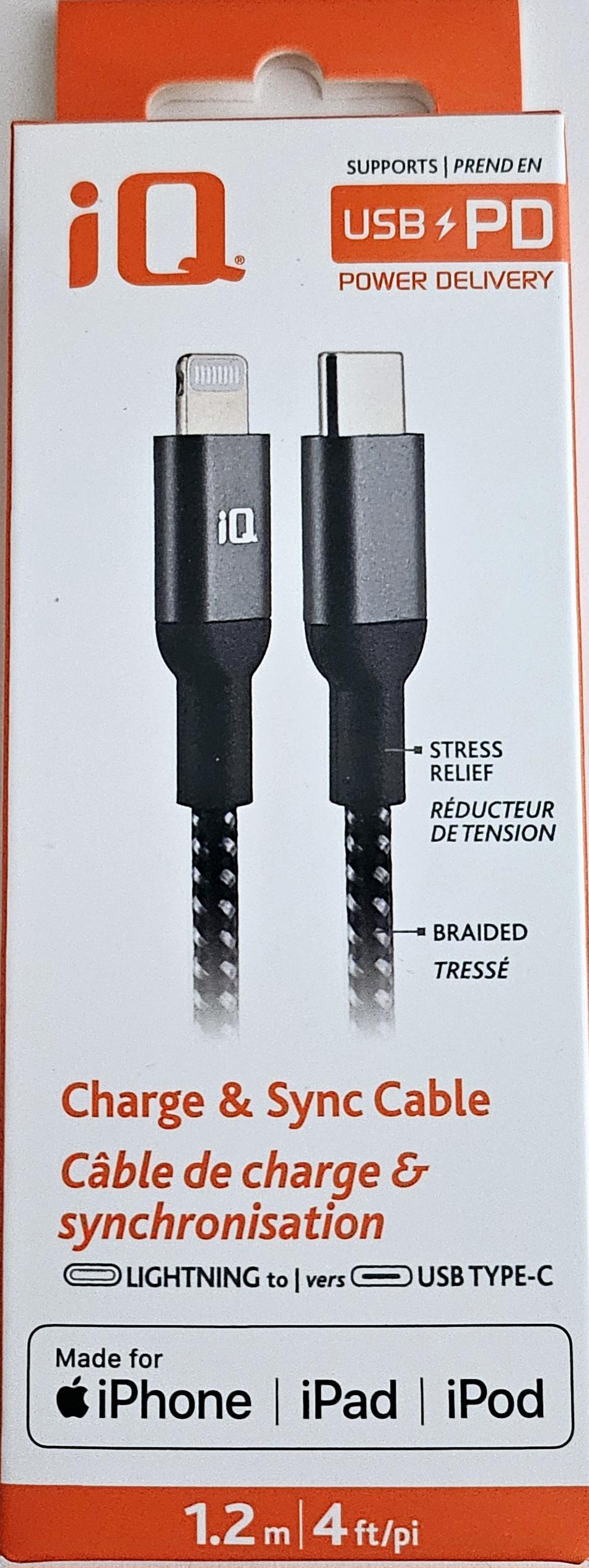 Durable iQ USB Type C to Lightning Braided Cable 1.2M (4ft) - Fast Charging & Data Sync for iPhone 14/13/12/11/X/8 - Perfect for Home, Office & Travel