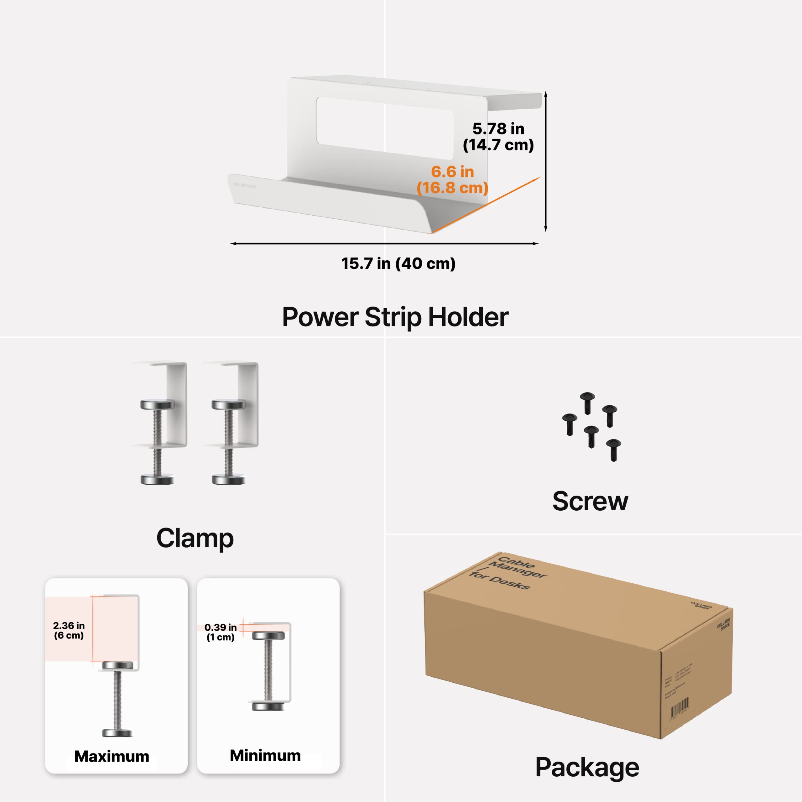 Under Desk Cable Management Tray - No Drill Wire Organizer & Cord Hider for Office, Home Desk - White Cable Manager for Computer, TV, Gaming Setup