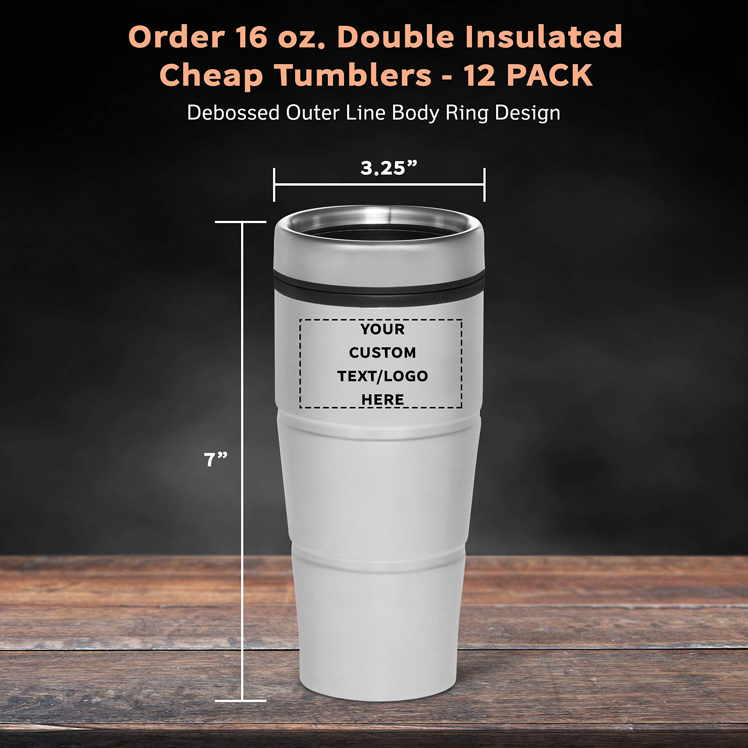 Custom Printed Double Insulated Stainless Steel Tumblers with Logo - Bulk Pack of 50 - Personalized Silver Drinkware for Home, Office, Camping & Travel - Keeps Beverages Hot/Cold for Hours
