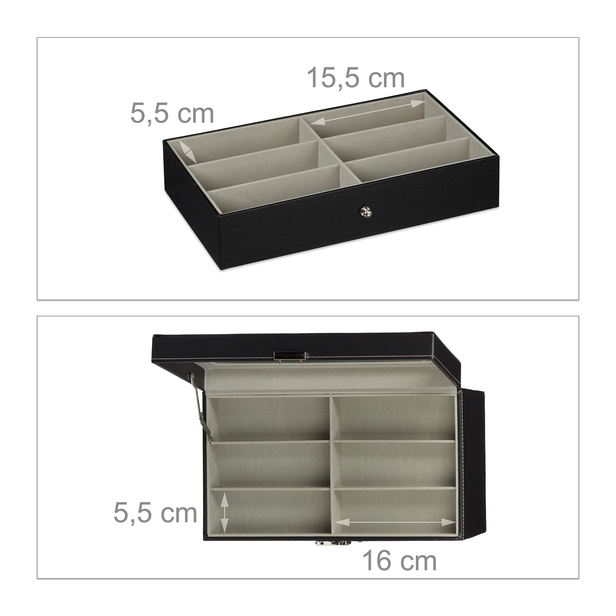 Relaxdays Faux Leather Sunglasses Storage Box for 18 Glasses - 22.5x33.5x19cm Black Organizer Case - Perfect for Home, Office, or Travel Accessory Organization