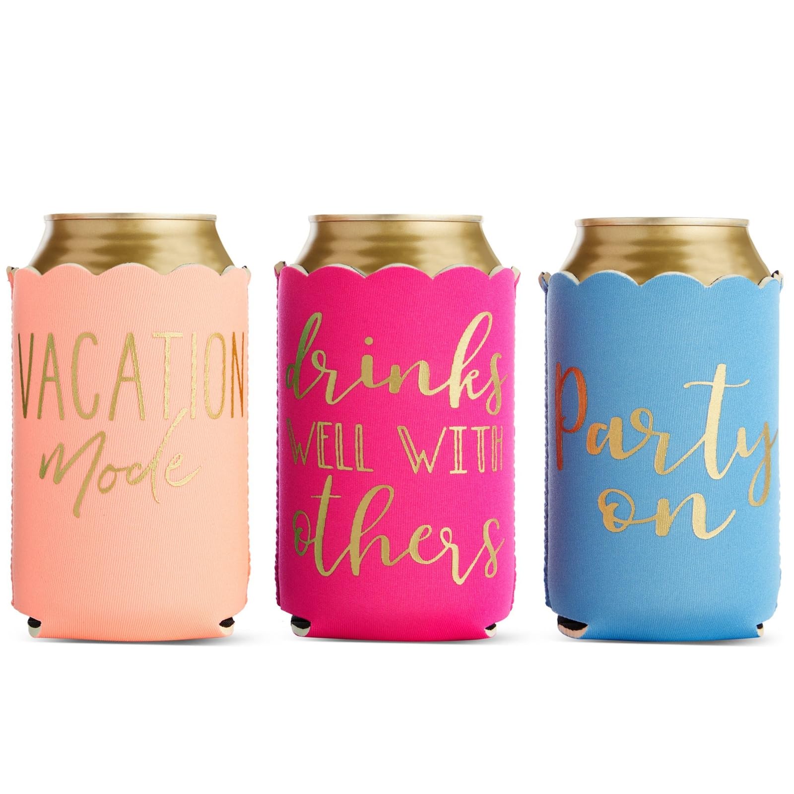 12-Pack Scalloped Can Cooler Sleeves for Soda, Beer & Drinks - Insulated Beverage Koozies for Girls Trip, Beach Party, Birthday & Bachelorette Favors (2.5x4.2 in) - Perfect for Pool Parties, BBQ Gatherings & Summer Events