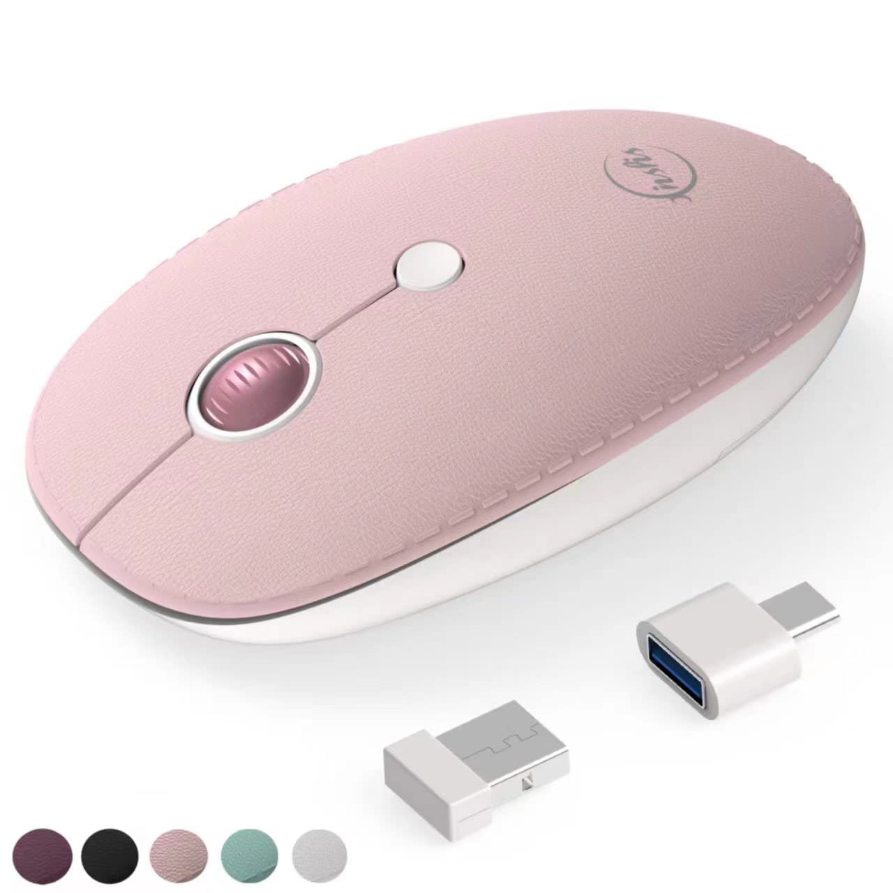 Premium 2.4G Wireless Mouse for Laptop - Ergonomic Aluminum Alloy Computer Mouse with 3 Adjustable DPI Levels & Luxury Leather Finish in Pink - Perfect for Office, Gaming, and Travel Use