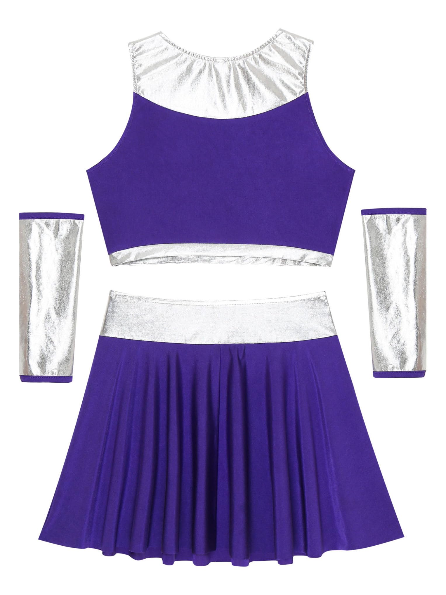 Women's Halloween Cosplay Costume Set - 3 Piece Purple Outfit with Crop Top, Skirt & Gloves | Witch, Vampire, Party Costume for Halloween, Cosplay Events & Themed Parties