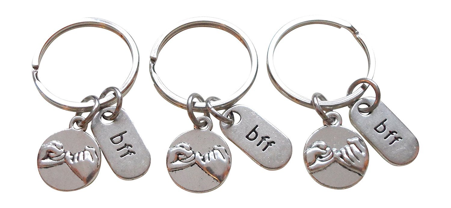 Triple BFF Pinky Promise Keychains - Promise Gift for Best Friends to Celebrate Unbreakable Bonds