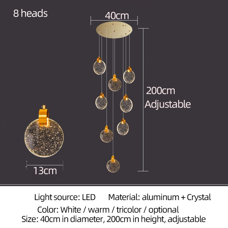 Elegant Crystal Rings Staircase Chandelier - Premium Modern Lighting Fixture for Luxury Home Decor, Foyer & Stairwell Lighting | Dimmable LED Chandelier for Hallway, Entryway & Grand Staircase