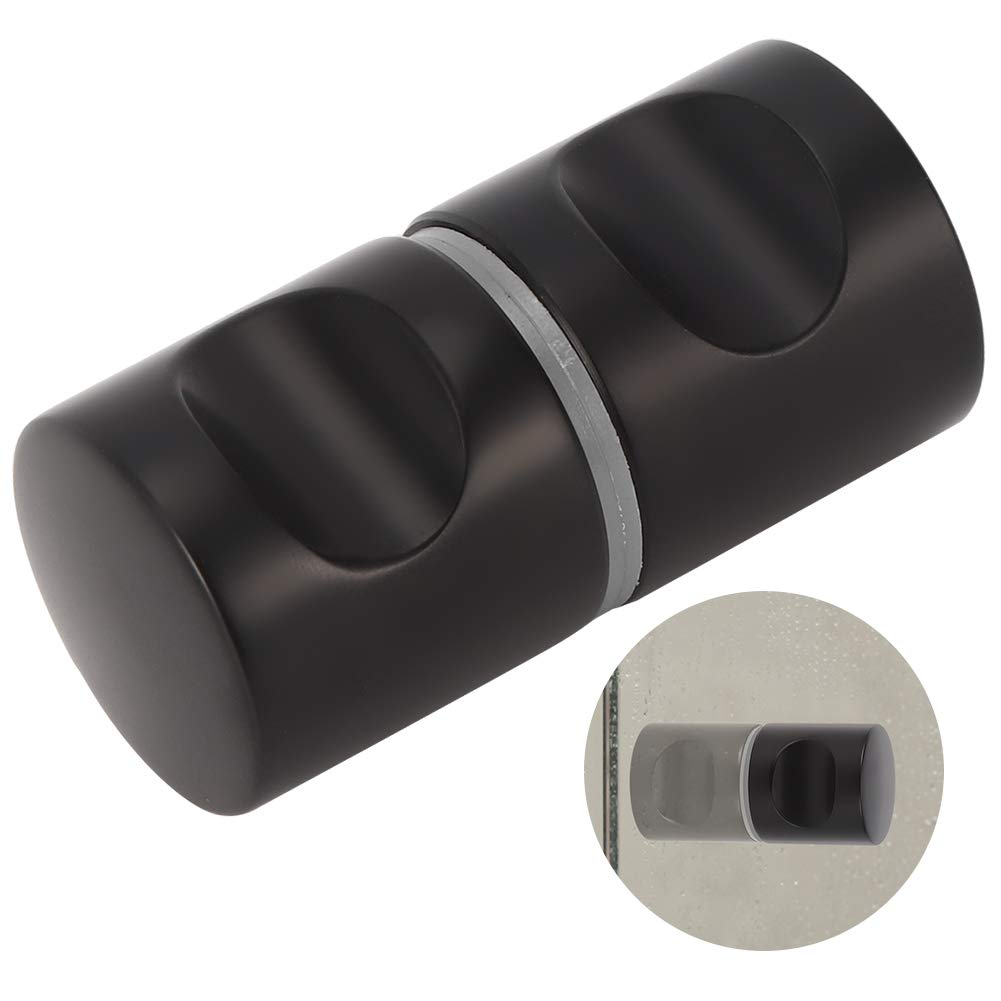 Walfront Matte Black Aluminum Alloy Single Hole Back-to-Back Pull Knob Handle for Glass Doors - Bathroom, Shower Room & Home Hardware (Perfect for Modern Cabinets, Closet Doors and Vanity Installations)