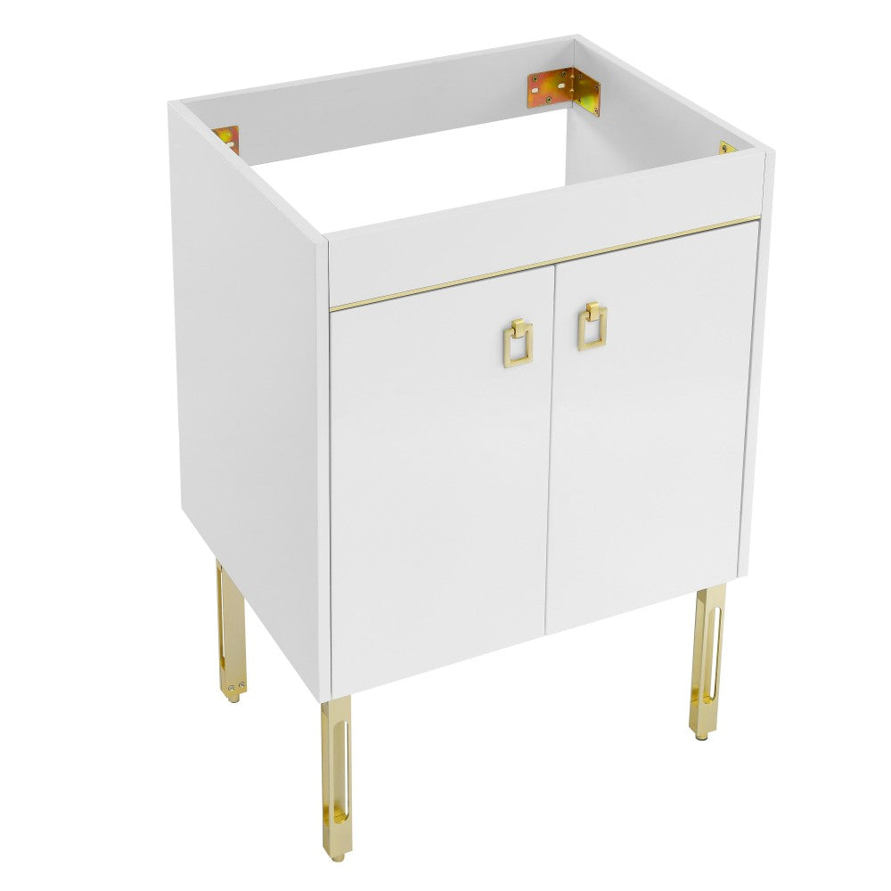 Lumiere 24 Inch Freestanding Bathroom Vanity - Glossy White & Gold Cabinet Only | Modern Bathroom Storage for Small Spaces & Powder Rooms