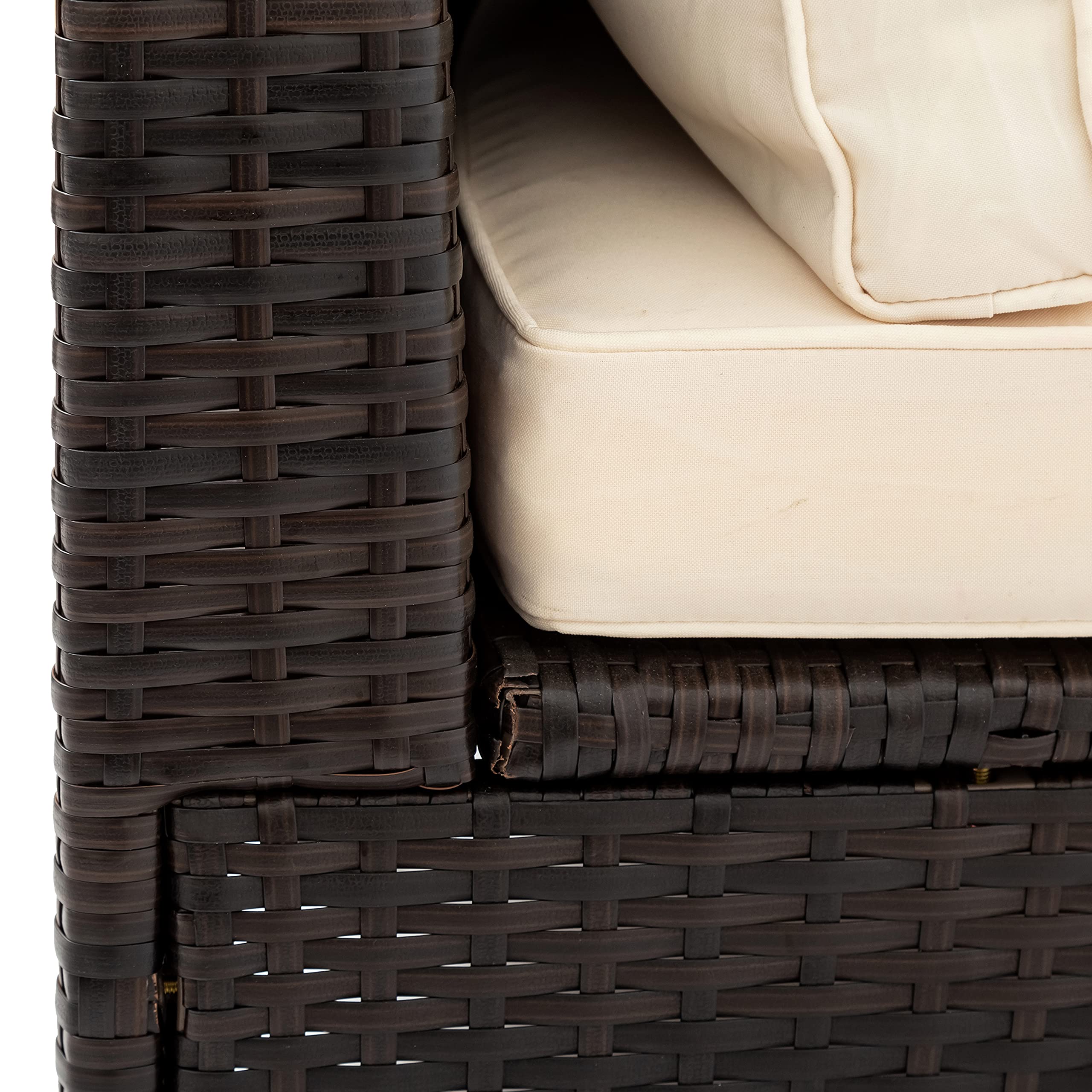 Polibi 5-Piece Patio Furniture Set - All-Weather PE Rattan Half Moon Sofa with Tempered Glass Table & Beige Cushions - Perfect for Backyard, Garden, Poolside Outdoor Relaxation