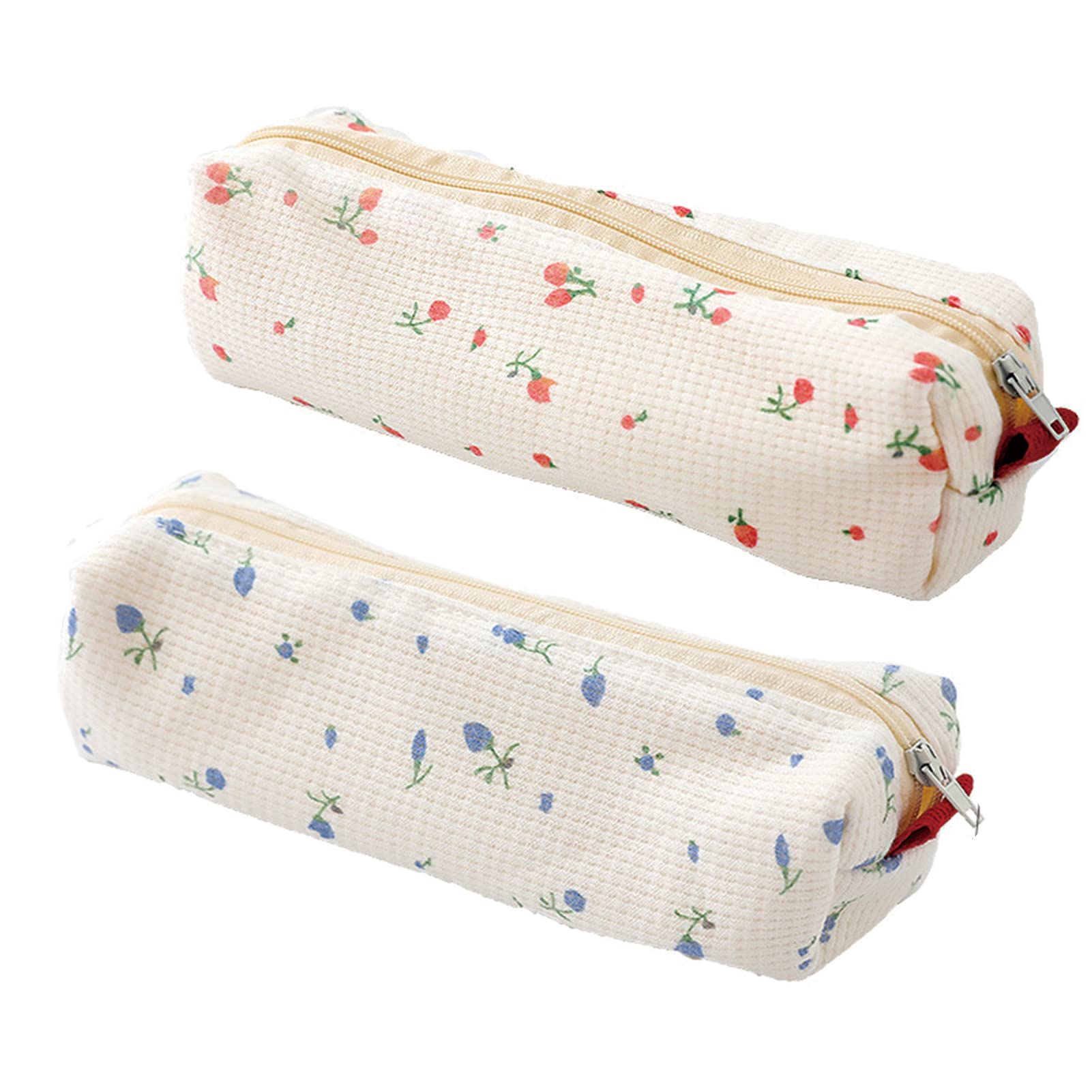 2 Pack Floral Pencil Cases for Women - Cute Soft Flower Design Pen Holder & Cosmetic Makeup Pouch (Perfect for School, Office & Travel Organization)