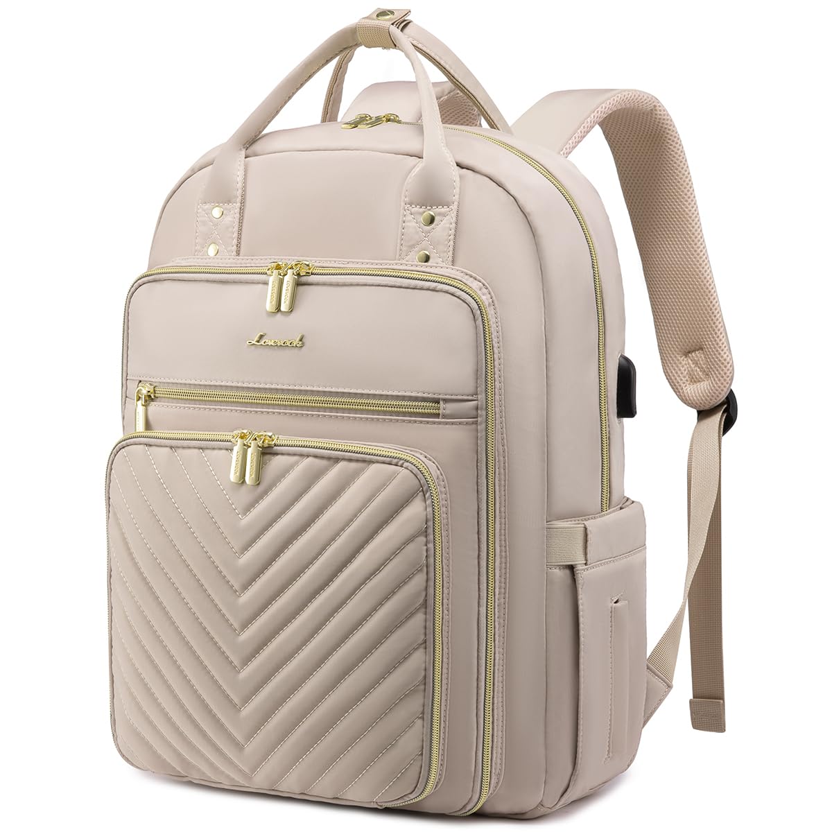 LOVEVOOK 15.6 Inch Laptop Backpack for Women - USB Charging Port, Waterproof Work Backpack, Teacher Bag for Travel & Commuting - Antique White | Perfect for Office, School & Business Trips