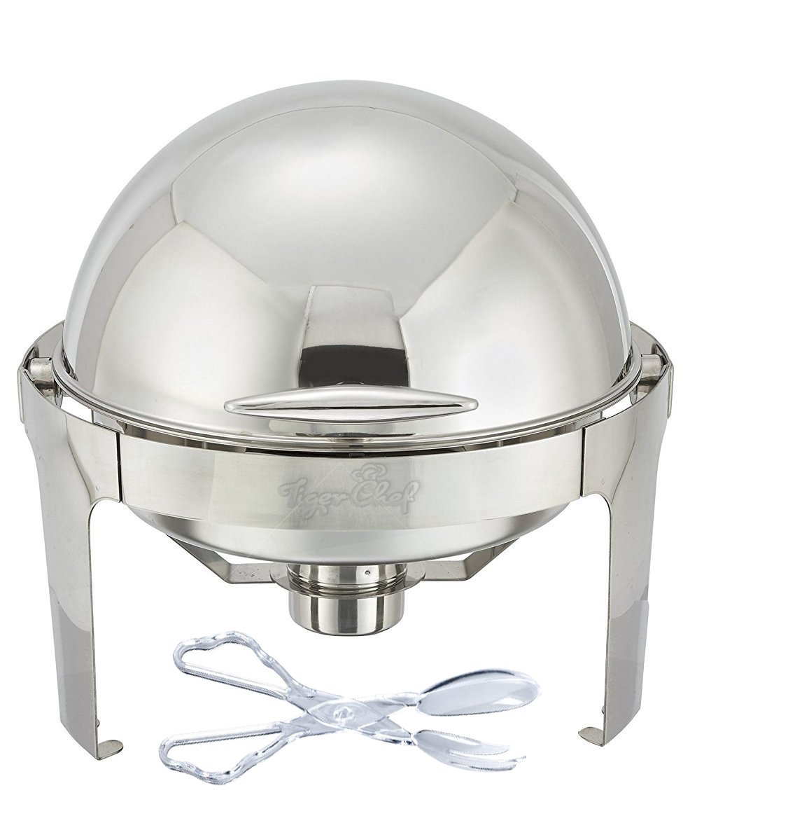 Tiger Chef 6 Quart Stainless Steel Chafing Dish Buffet Set - Round Roll Top Food Warmer with Serving Tong & 2 Fuel Gels - Perfect for Catering, Buffets, Parties & Keeping Food Warm at Events