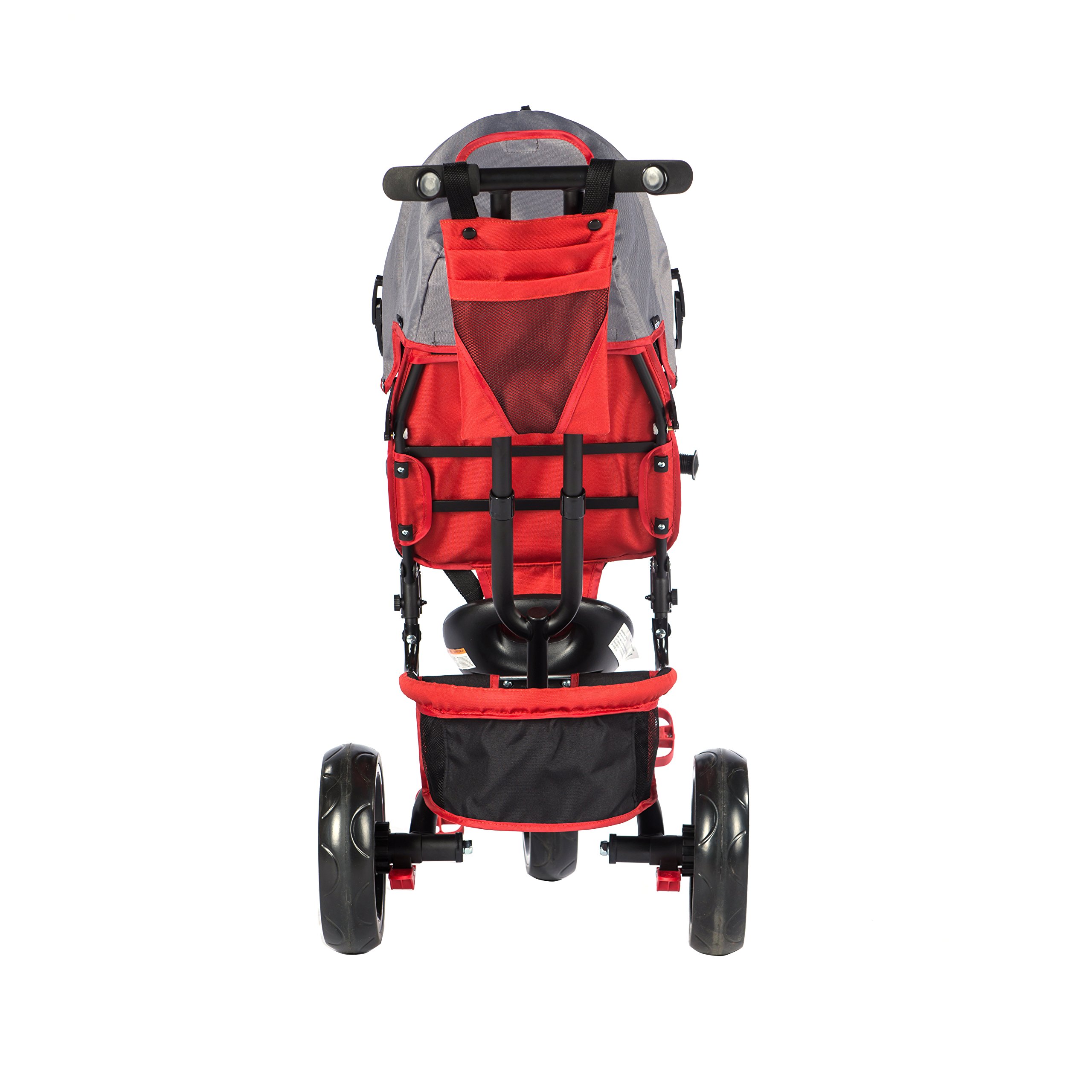 EVEZO 307A 4-in-1 Adult Push Tricycle for Kids with Reclining Seat, Safety Harness & Storage - Convertible Stroller Trike with Bell & Canopy (Crimson Red) - Perfect for Park Rides, Neighborhood Walks & Outdoor Family Adventures