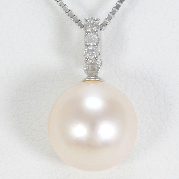 14K White Gold Pearl and Diamond Necklace for Women - Elegant Bridal Jewelry, Wedding Gift, Anniversary Present, Valentine's Day Special