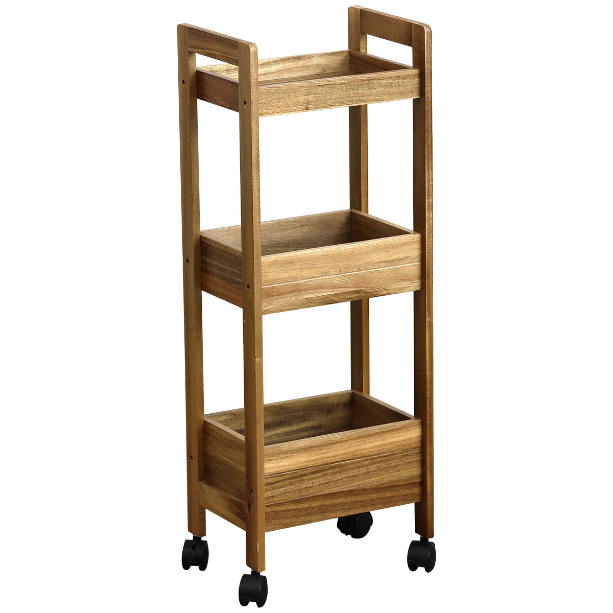 Acacia & MDF Rolling Furniture with 3 Shelves - Mobile Storage Cabinet for Living Room, Bedroom, or Office Organization