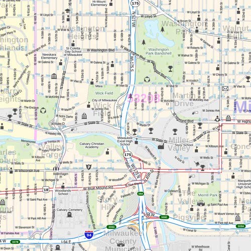 Milwaukee Wisconsin Inner Metro Laminated Wall Map - 36x48 Inch Large Detailed City Portrait - Perfect for Home, Office & Classroom Decor