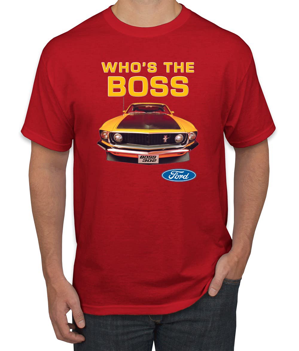 Who's The Boss Yellow 1969 Mustang 302 Vintage Car T-Shirt for Men - Classic Muscle Car Enthusiast Tee for Casual Wear & Car Shows