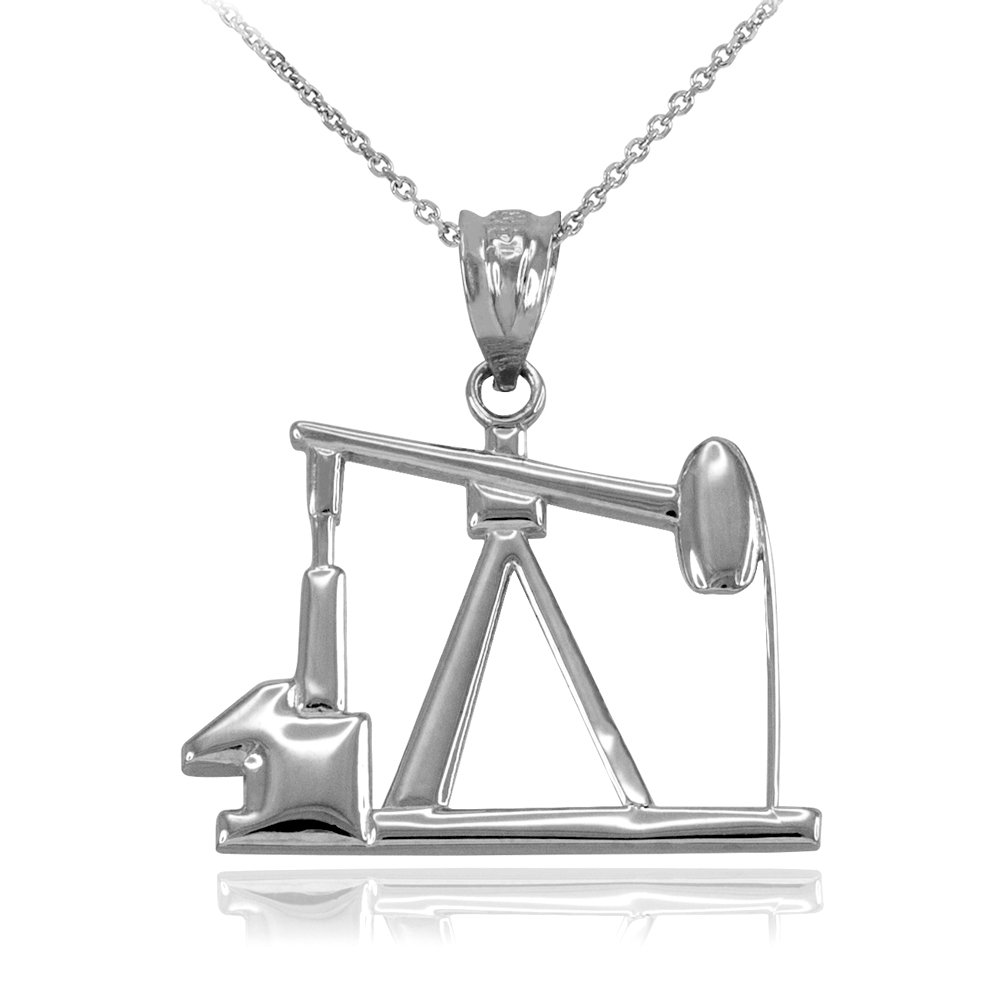 10K White Gold Oil Well Pump Charm Pendant Necklace for Women - Dainty Jewelry Gift for Oilfield Workers, Engineers & Cowgirls - Perfect for Western Style, Work Anniversaries & Country Music Events