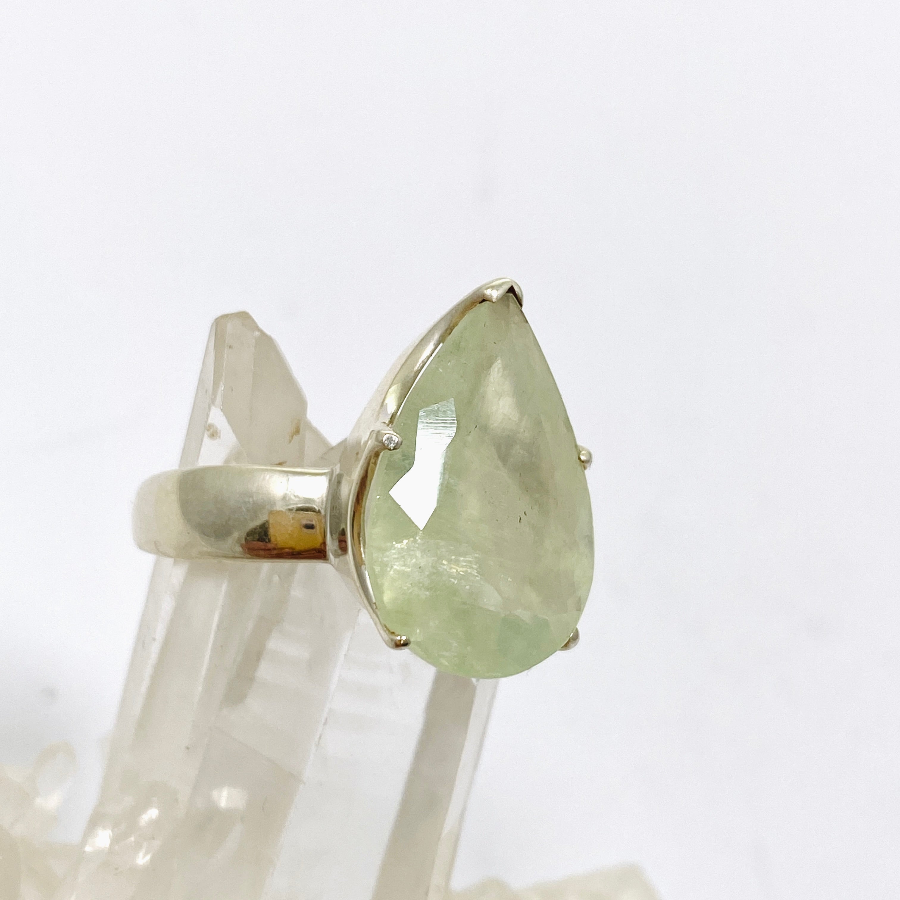 Prehnite Teardrop Faceted Ring - Size 10 - PRGJ866 - Elegant Gemstone Jewelry for Women, Perfect for Weddings, Parties & Special Occasions