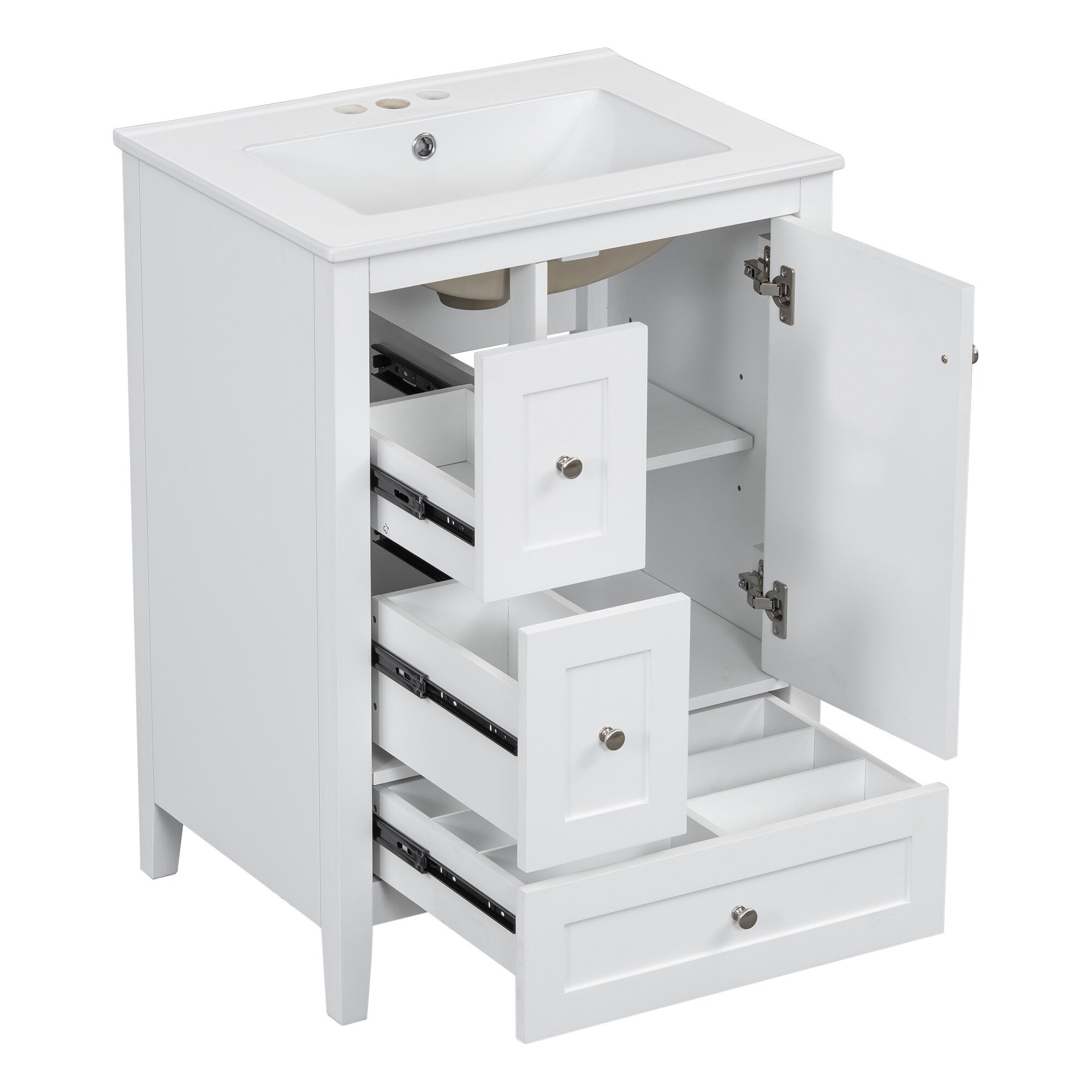 24 Inch Bathroom Vanity with Storage - Adjustable Shelf & Removable Dividers, MDF & Rubberwood Construction, Dark Green Finish for Modern Bathroom Decor