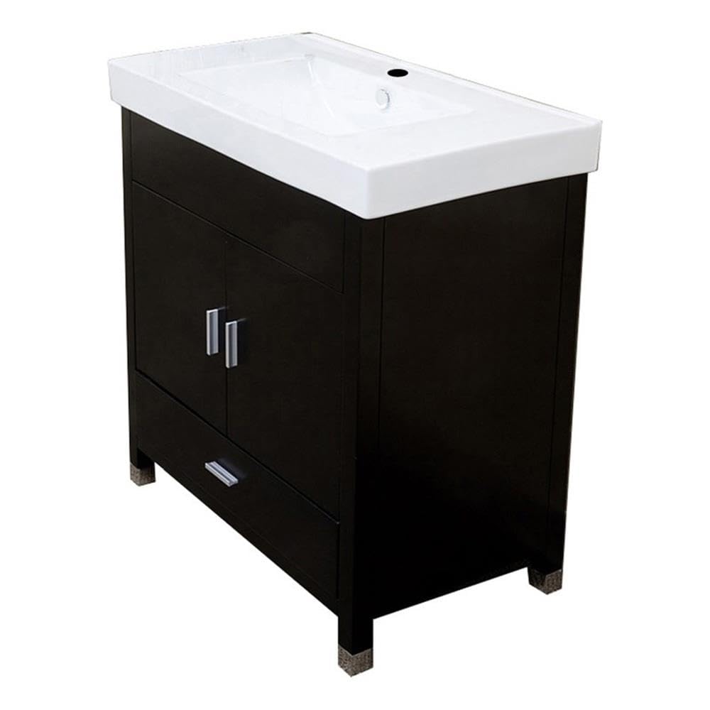 31.5-Inch Single Sink Bathroom Vanity Set - Solid Wood Construction in Black Finish - Perfect for Modern Master Bathrooms and Powder Rooms