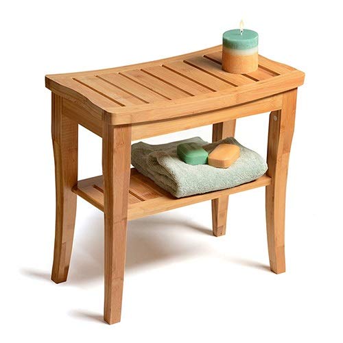 2-Tier Bamboo Shower Stool - Spa & Sauna Bench Seat for Elderly, Adults & Disabled - 150kg Weight Capacity - Easy Assembly (60x30x45cm) - Perfect for Bathroom, Shower, Spa & Home Relaxation