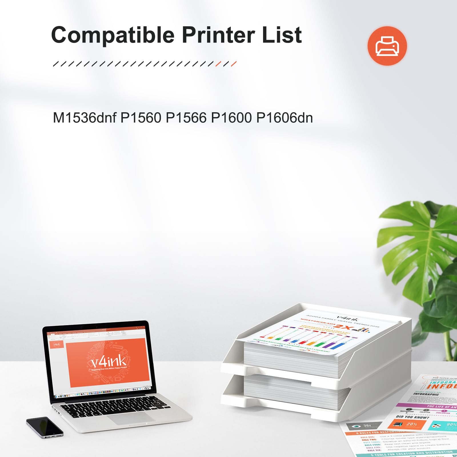 v4ink 4PK CE278A Compatible Toner Cartridge Replacement for HP 78A - High Yield Black Ink for HP Pro M1536dnf MFP, P1606dn, P1600, P1566, P1560 Printers | Perfect for Home Office & Small Business Printing Needs