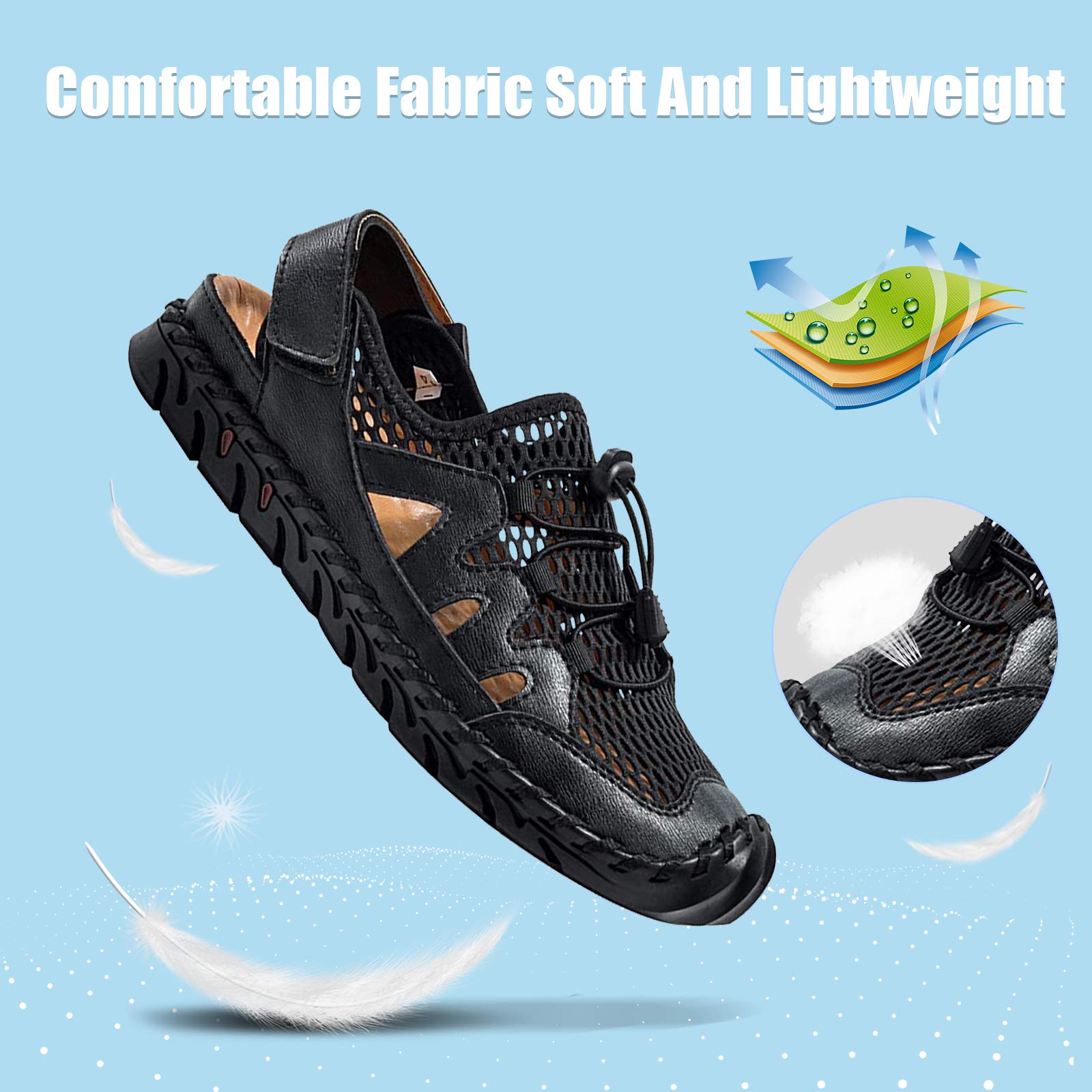 **Men's Leather Fisherman Sandals - Breathable Closed Toe Beach Shoes for Summer | Non-Slip Water Sandals for Hiking, Walking & Outdoor Activities | Handmade Comfortable Anti-Collision Athletic Slides**    *(Perfect for beach trips, hiking adventures, casual walks, and water sports – lightweight and durable for all-day wear!)*