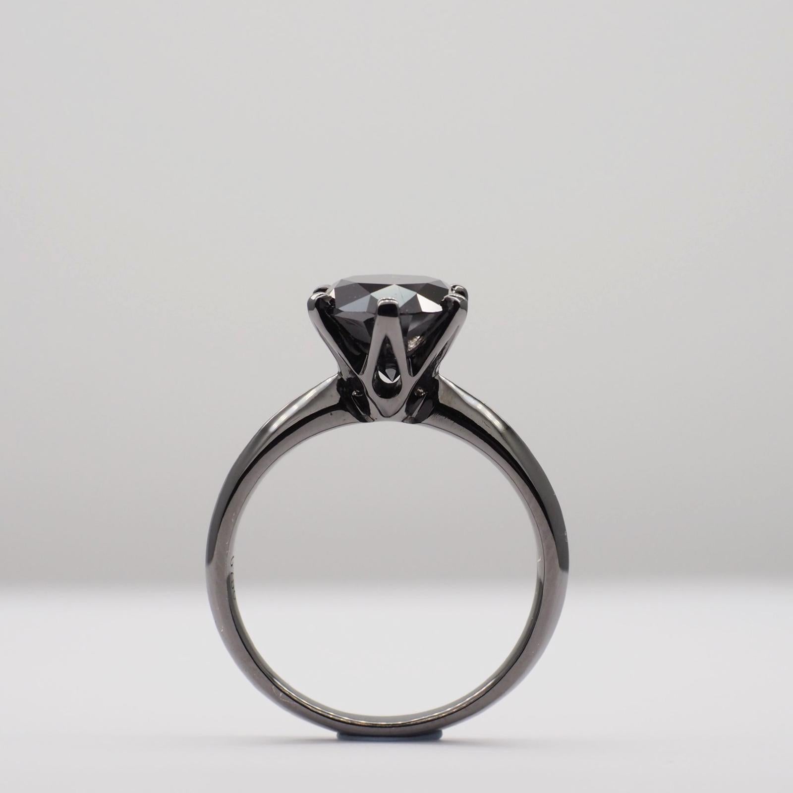 18K Black Gold 2.55ct Natural Black Diamond Ring with GIA Certification - Elegant Engagement, Wedding & Anniversary Jewelry Gift