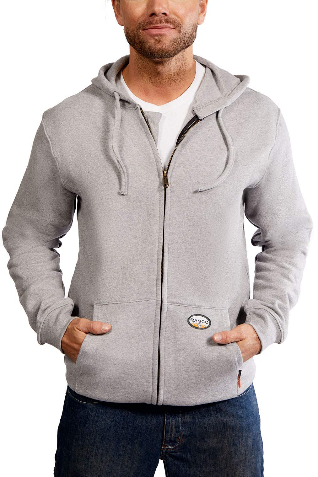 Rasco FR Men's Fleece Zipper Hoodie - Flame Resistant Workwear, USA Designed with Front Pouch Pockets, NFPA 2112 & CAT 2 Certified for Industrial Safety | Perfect for Construction, Oil Rig & Hazardous Work Environments