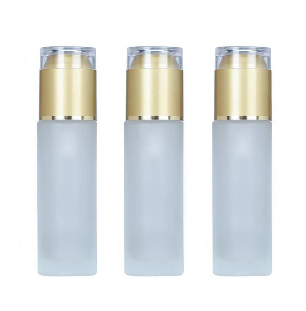 3PCS Frosted Clear Glass Lotion Pump Bottles with Gold Cap - Cosmetic & Essential Oil Storage Containers for Face Cream, Toner, Liquid - Perfect for Travel, Makeup, Toiletries & Home Organization