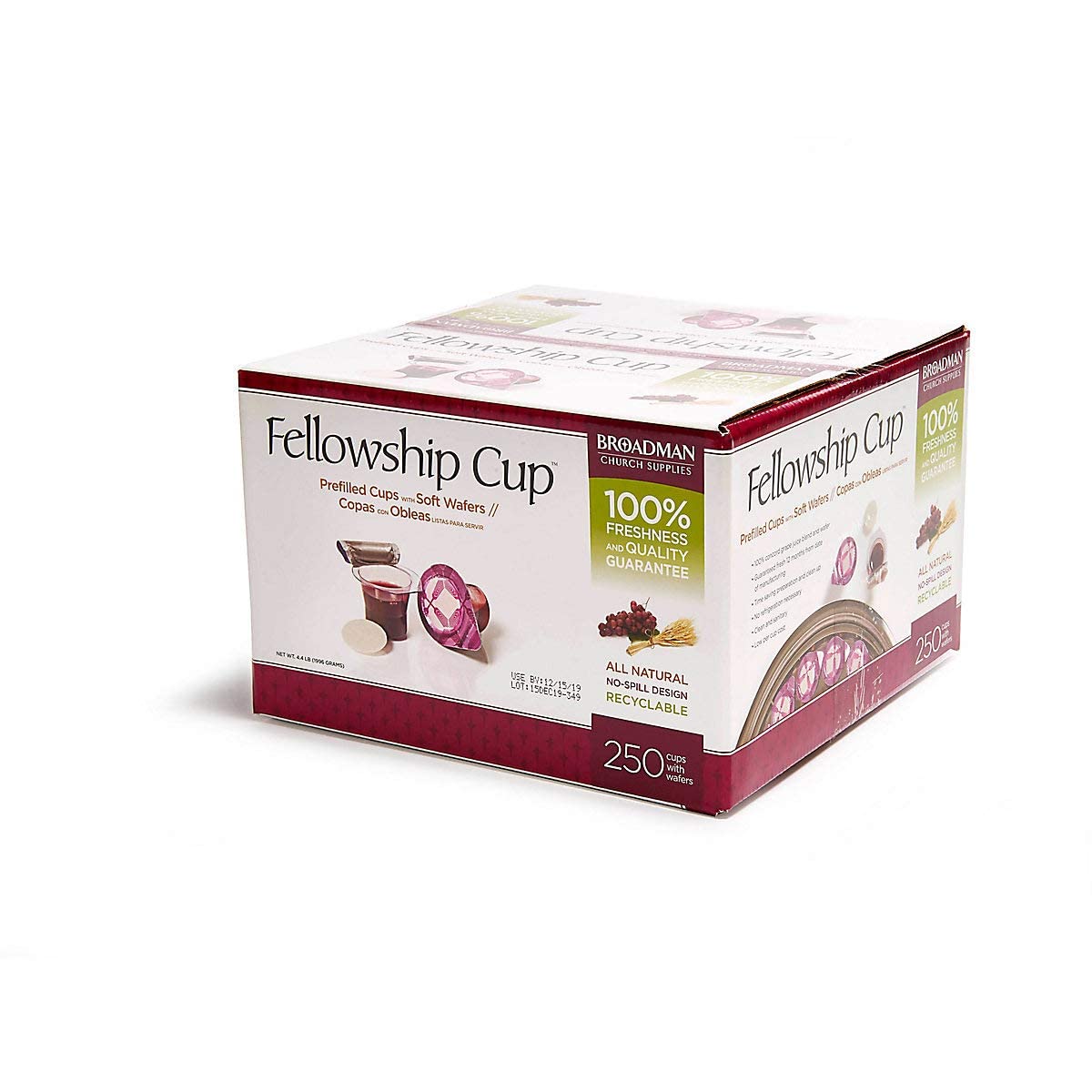 Broadman Church Supplies Pre-filled Communion Cup Set with Juice & Wafer - 250 Count for Church Services, Holy Communion, and Religious Ceremonies