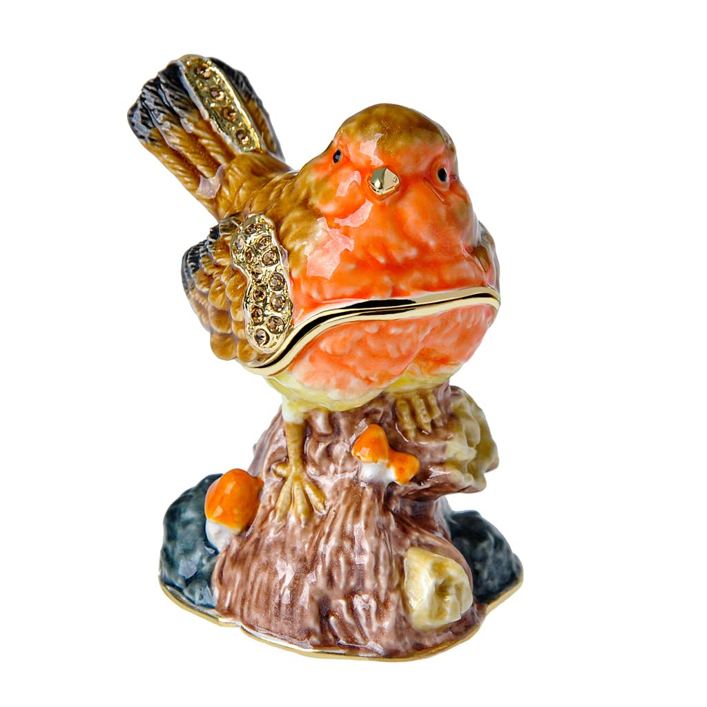 Robin Bird Trinket Box with Golden Enameled Crystal Design - Elegant Jewelry Storage & Home Decor | Perfect Gift for Bird Lovers, Nature Enthusiasts, Weddings & Anniversaries | Great for Displaying on Dressers, Vanities or as a Thoughtful Present