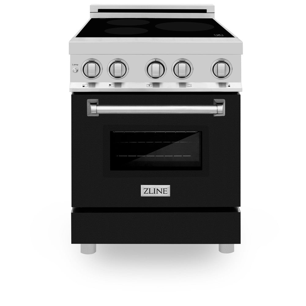 ZLINE 24 Inch 2.8 Cu. Ft. Stainless Steel Induction Range with 4-Element Cooktop & Electric Oven - Black Matte Door (RAIND BLM 24) | Perfect for Modern Kitchens, Home Chefs & Small Spaces