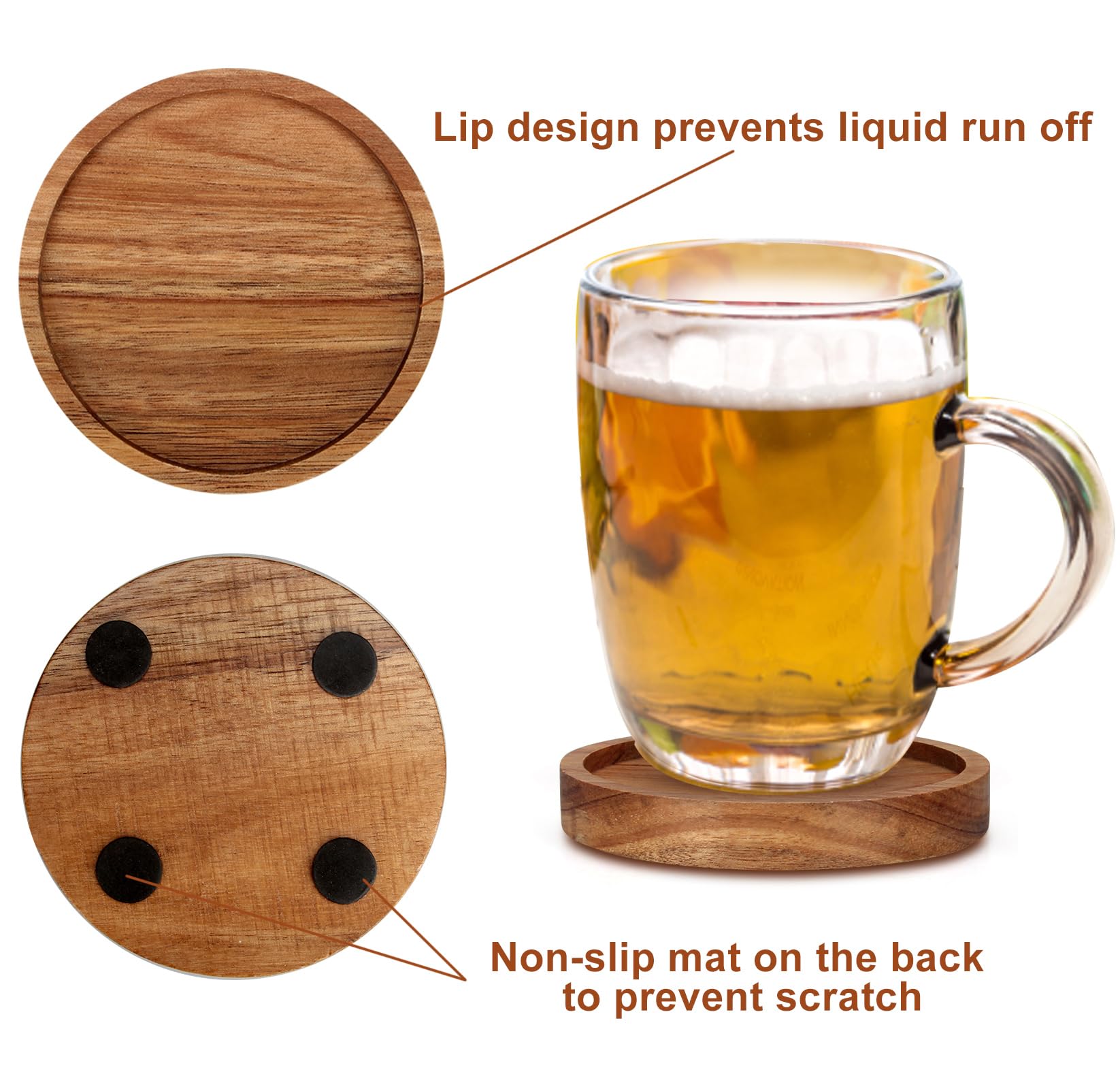 4 Pcs Farmhouse Wooden Coasters with Holder - Rustic Drink Coaster Set for Beer, Coffee & Wine - Home Decor for Kitchen, Dining Table, Bar & Outdoor Use - Perfect Gift Idea for Housewarming & Parties