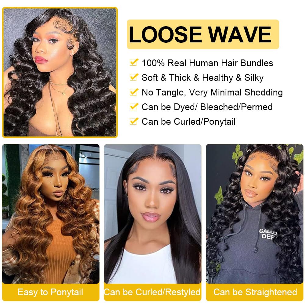 QTHAIR 14A Grade Brazilian Loose Wave Hair Bundles 26 28 30 Inch 100% Virgin Human Hair Extensions - 300g Pack Natural Color for Long Hair Weave | Perfect for Daily Styling, Parties & Special Occasions