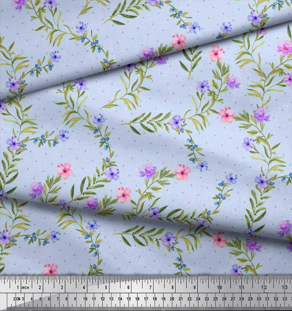 Soimoi Moss Georgette Brown Fabric by The Yard - 42 Inch Wide Floral Printed Fabric with Playful Dot & Leaves Pattern for Dresses, DIY Crafts, Home Decor & Sewing Projects